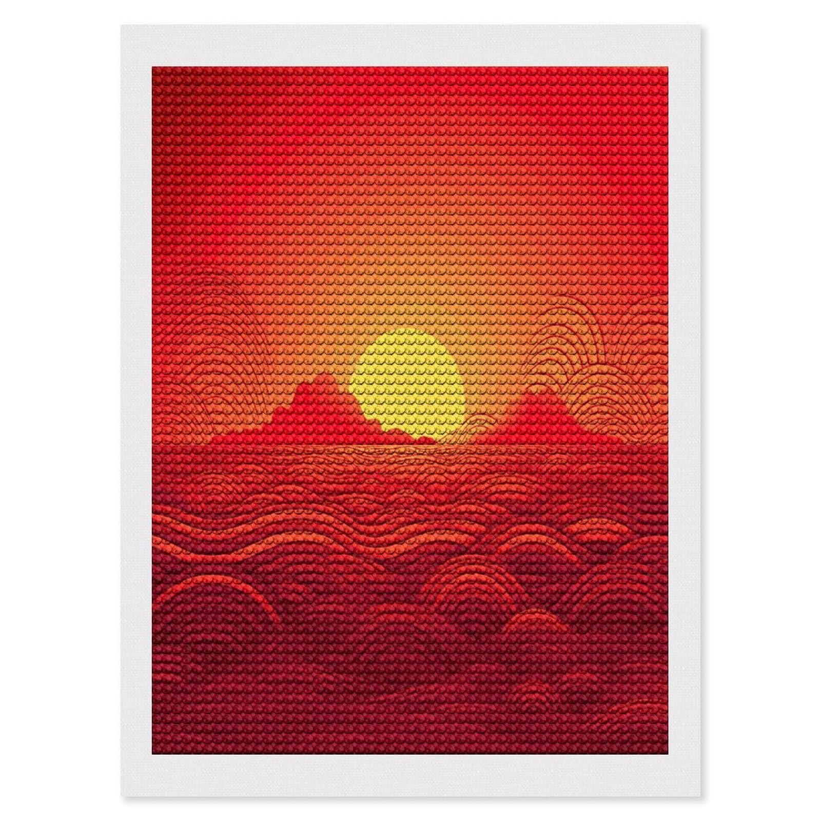FekiLoot Red Sunrise Paint by Numbers Kit for Adults Beginner DIY Diamond Dots Paintings Round Full Drill Diamond Art Kits Picture Diamond Art Painting Kits for Home Decor 12"x16"