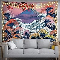 Vista 11 de feelacle Tapiz japonés de anime samurái, 80 x 60 pulgadas, diseño de flor de cerezo, estilo japonés, decoración de fiesta, decoración del hogar