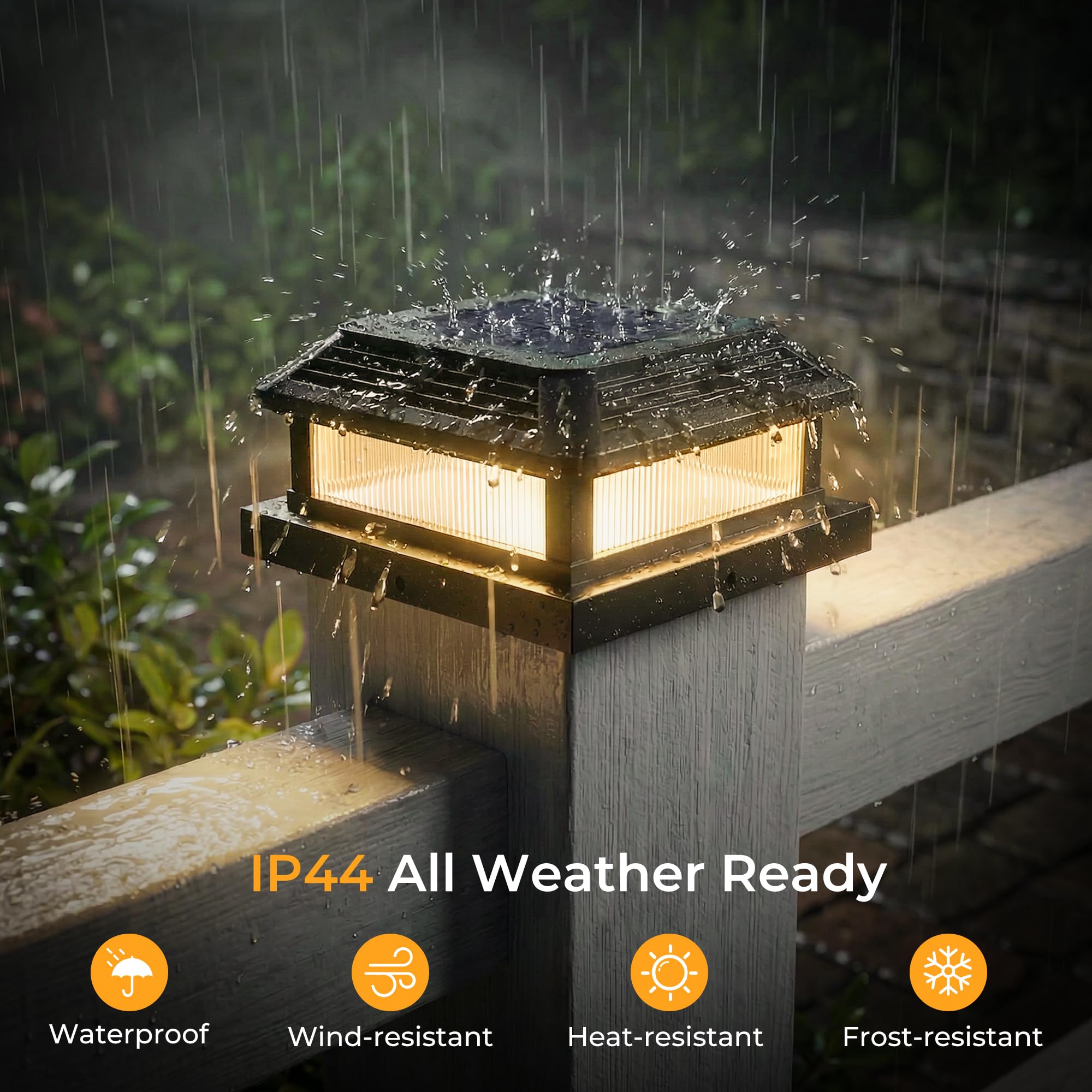 Quntis Zestaw 4 lamp solarnych na słupki ogrodzeniowe, lampy ogrodowe typu Flame z 5 trybami świecenia, lampy solarne na słupki o wymiarach – taras, patio, do ogrodu, podwórko, werandę i ścieżki