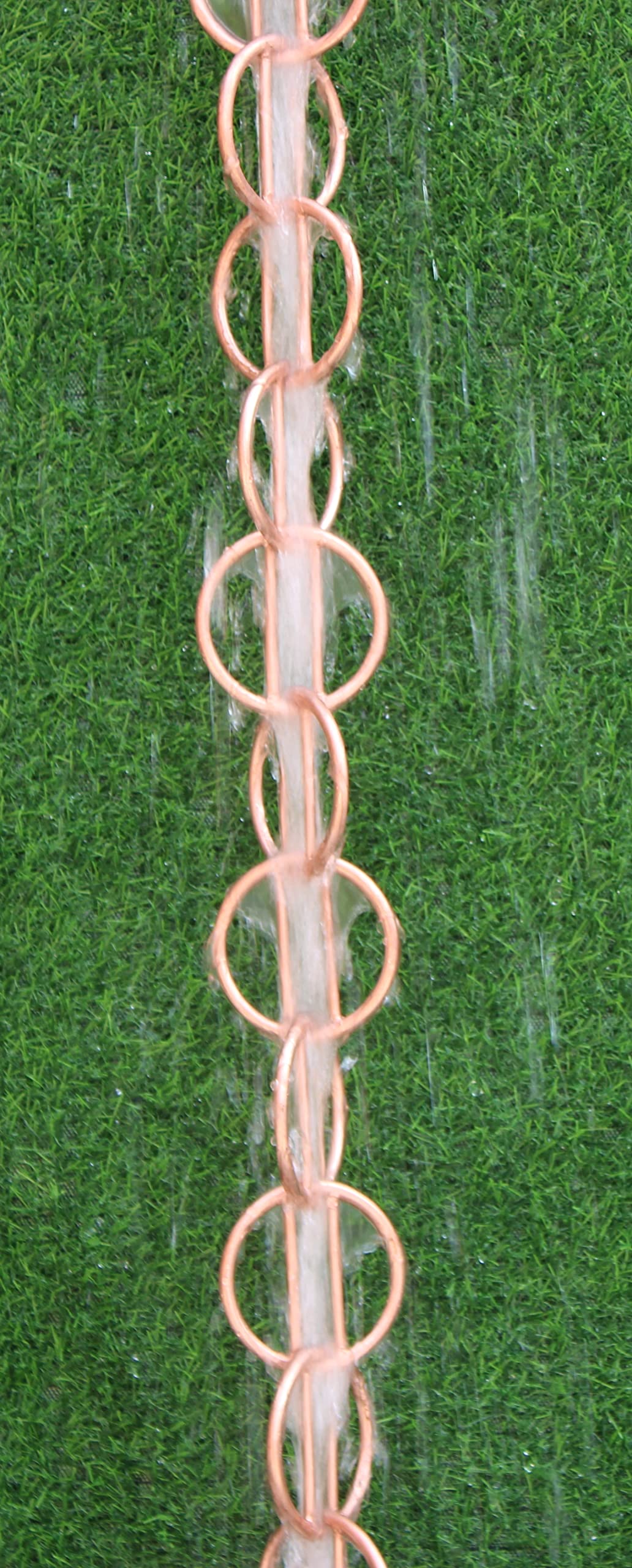 KAM Home Direct Catena da pioggia moderna ad anello, lunghezza 8,5 m, in rame puro, ricambio per pluviali per grondaie con bullone in ottone, adattatore per grondaia per installazione a catena a