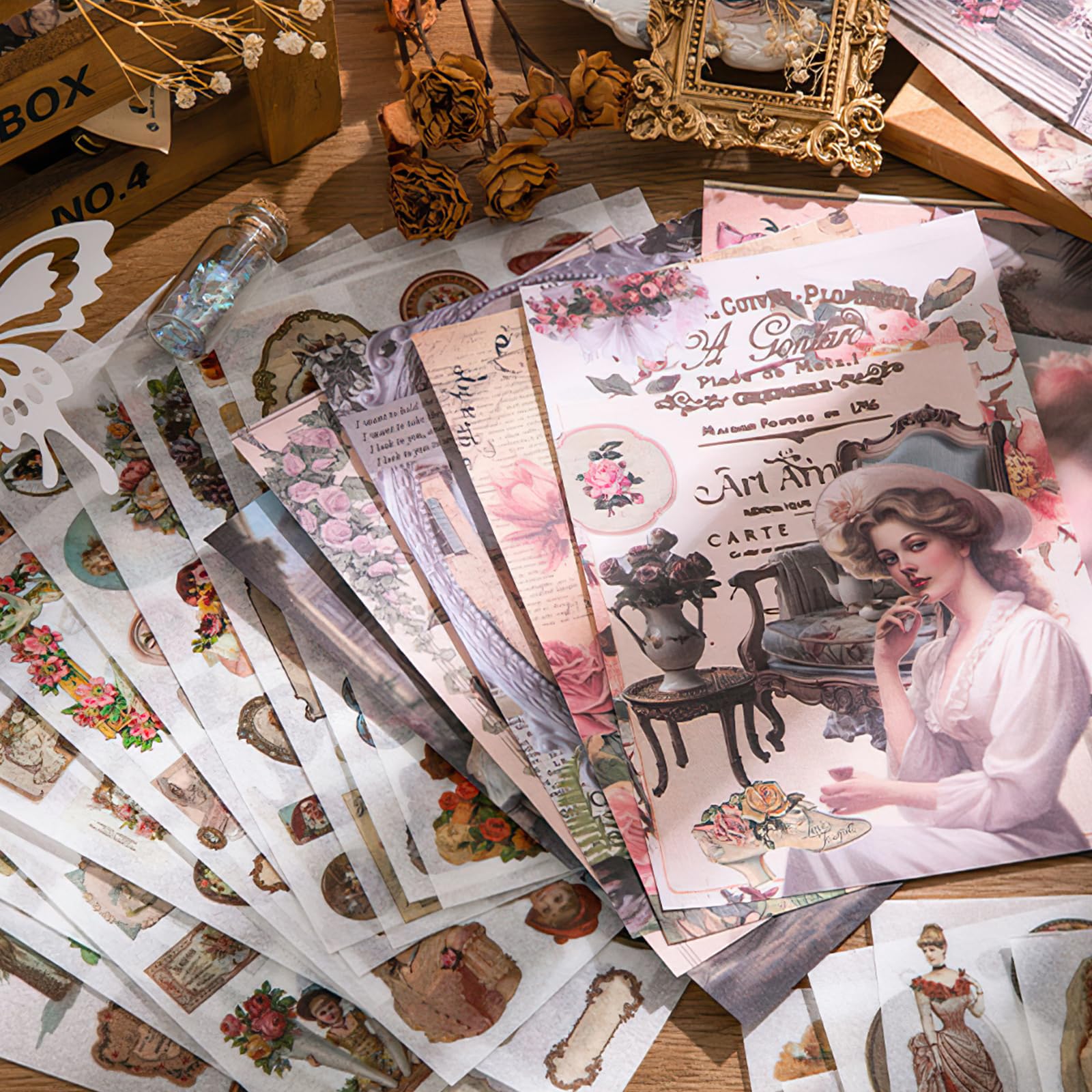 Adesivi vittoriani per album di ritagli, 450 adesivi Washi pretagliati, 20 fogli di carta per scrapbooking, adesivi vintage vittoriani per diari, quaderni, bottiglie d'acqua, custodia del telefono