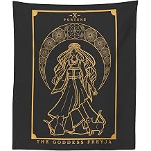 The Goddess Freyja Tarot Card Tapestry Black & Gold - Norse Goddess Freya Pagan Witch Wall Hanging Home Decor 60" x 50"