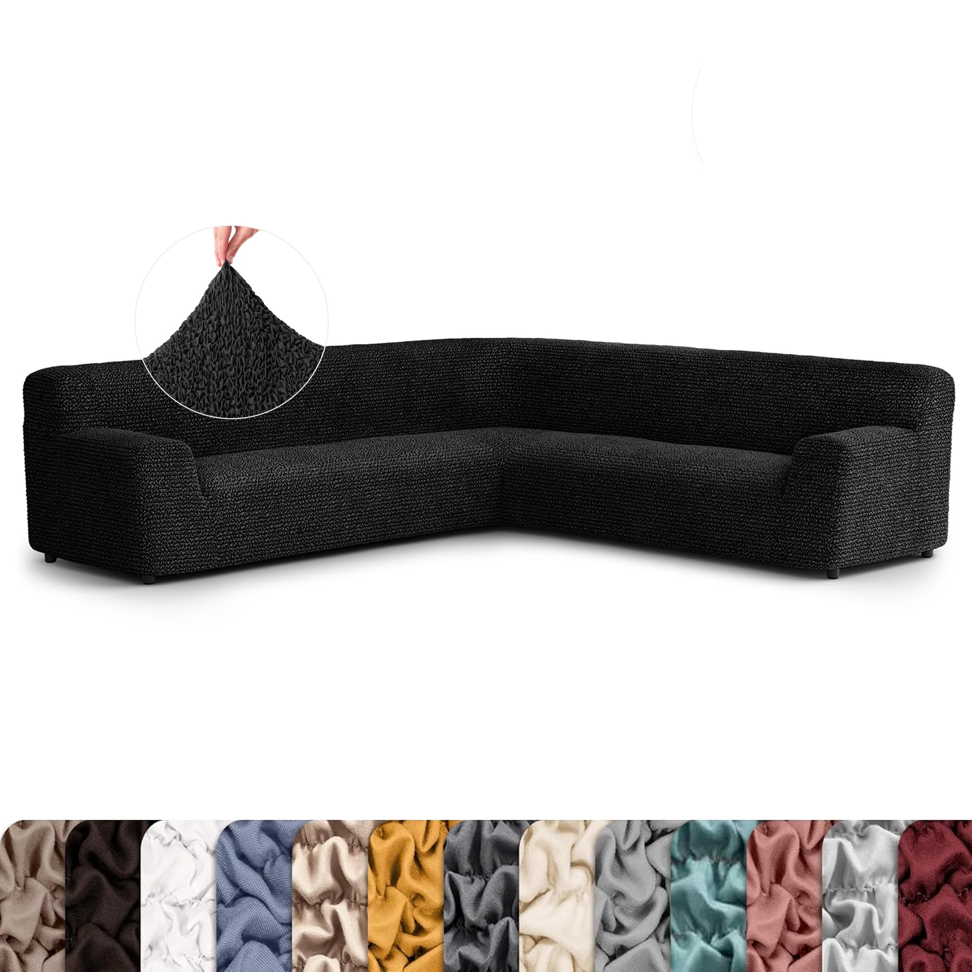 PAULATO BY GA.I.CO. Oversized Corner Sectional Couch Cover - 1-Piece Furniture Protector - Form Fit, Machine Washable -MicrofibraCollection - Black Color