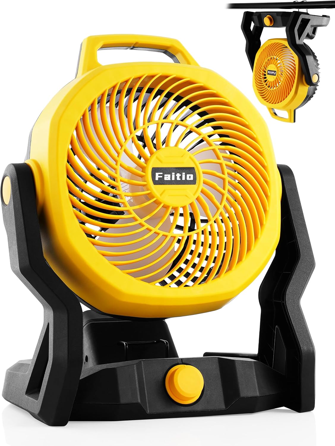 Battery Operated Fan for De-Walt 20V Max, Cordless Camping Fan, AC/DC Jobsite Blower with Hook for Hanging, Option for Corded, Battery Not Included