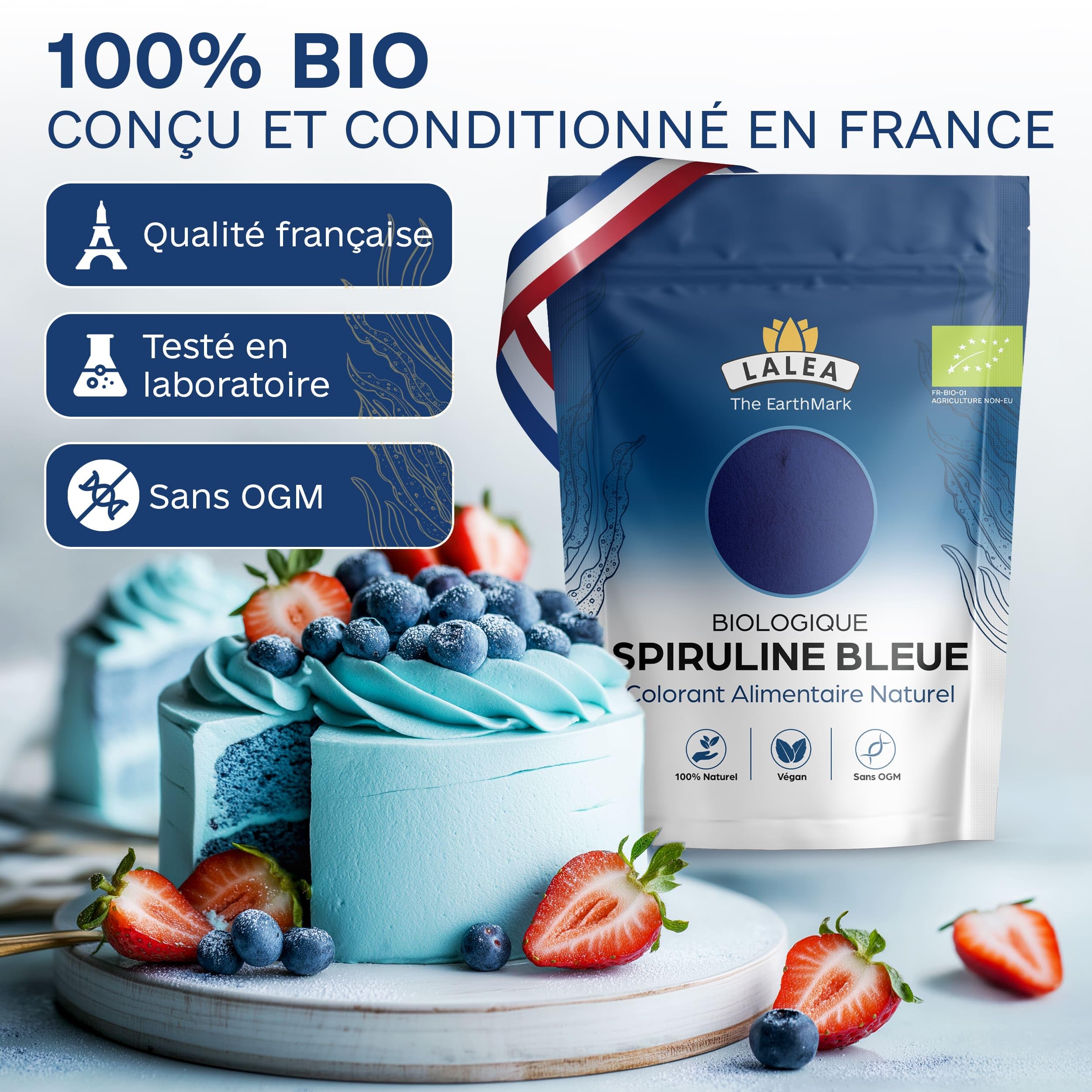 LALEA Spiruline Bleue BIO en Poudre 55g – Phycocyanine Bleue Pure Bio – Colorant Alimentaire Poudre Bleu Naturel (E18) – Spiruline Bleu Poudre pour Smoothies, Pâtisserie, Boissons & Desserts
