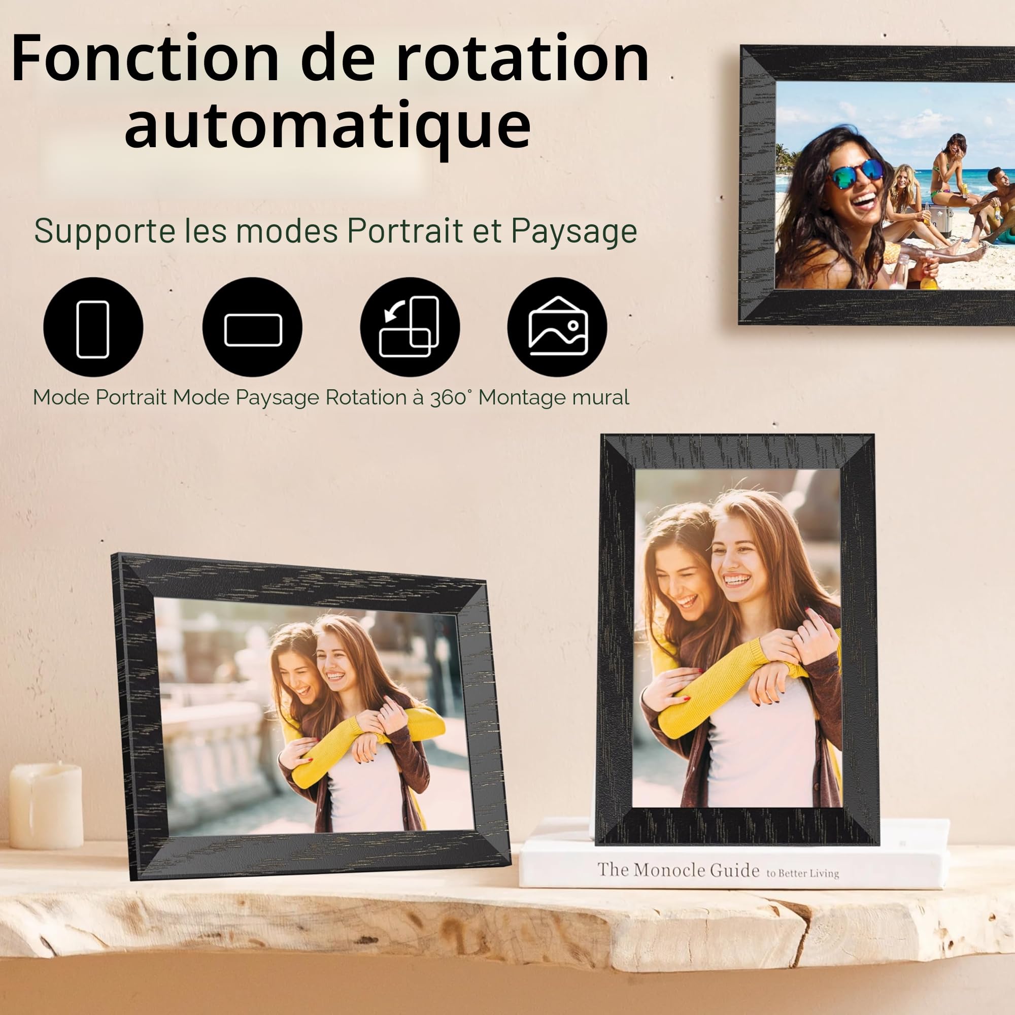 Cadre Photo numérique Wi-FI de 10,1 ", écran Tactile IPS 1280 x 800, Noyer 16G, partagez des Photos ou des vidéos Via l'application Uhale app