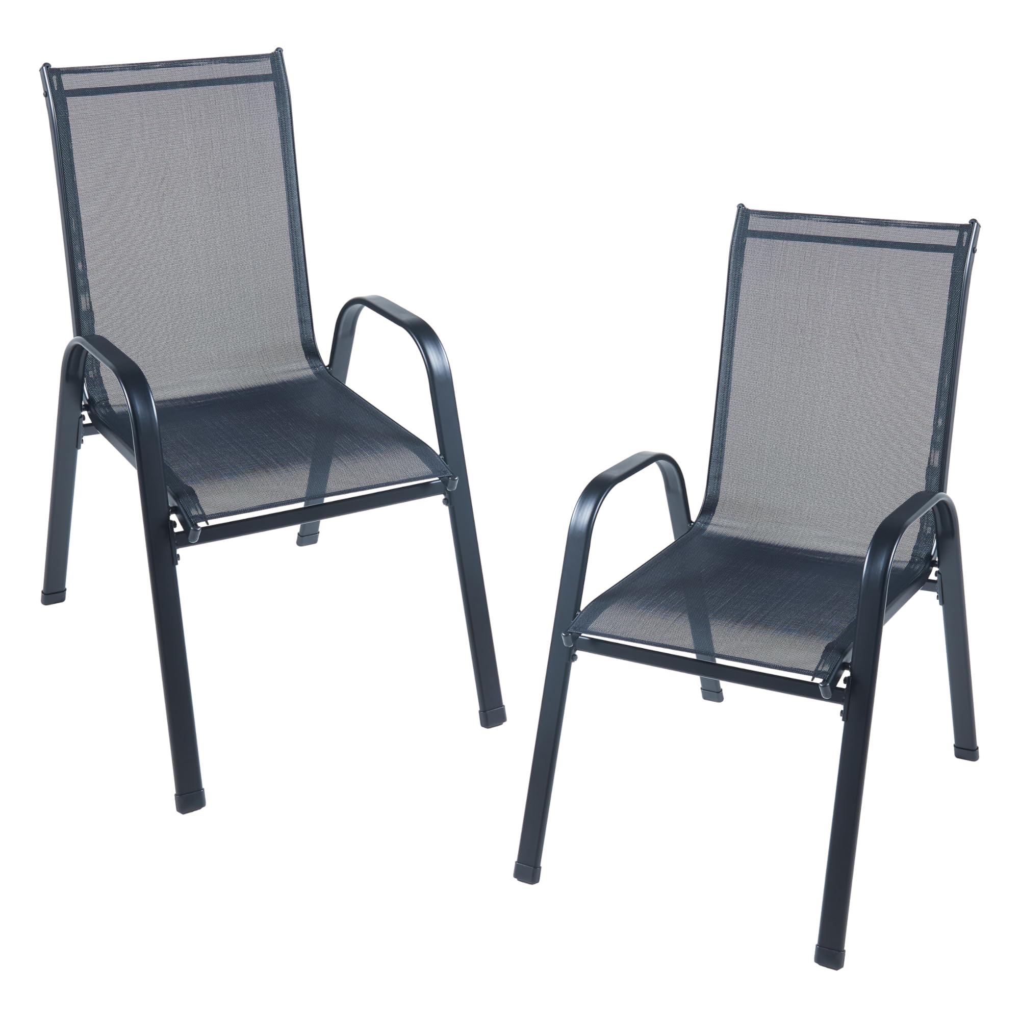 casa.pro Conjunto de Muebles de Jardin Exterior 7 Piezas Muebles de Terraza con 1 Mesa de Comedor 6 Sillas con Reposabrazos Acero Cristal Templado Textileno 70 x 140 x 70 cm - Negro
