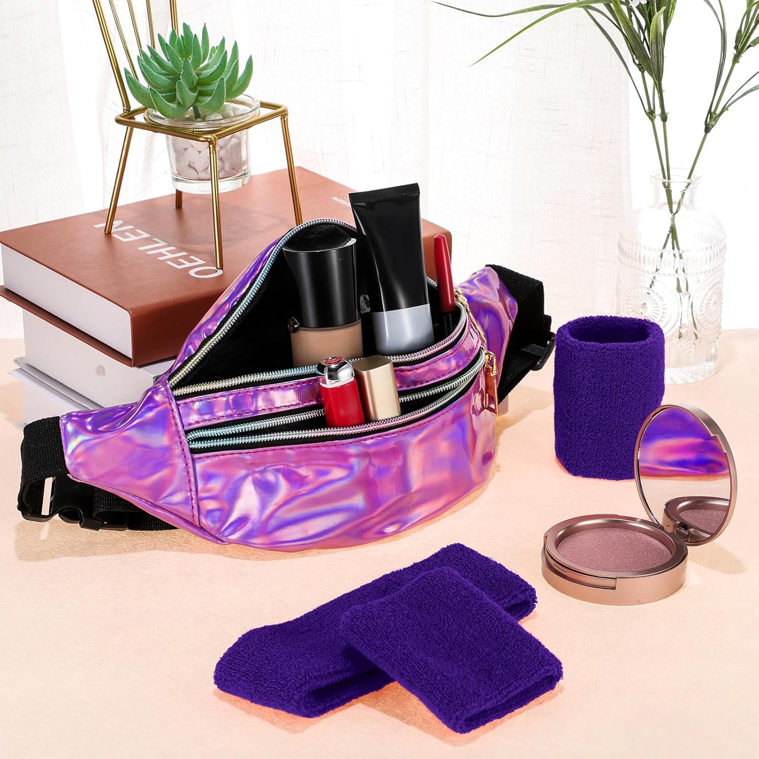 SATINIOR 80s Women Workout Outfit Neon Leg Warmer Headband Wristbands Fanny Pack Set 80s Accessories for Yoga Running - Image 7