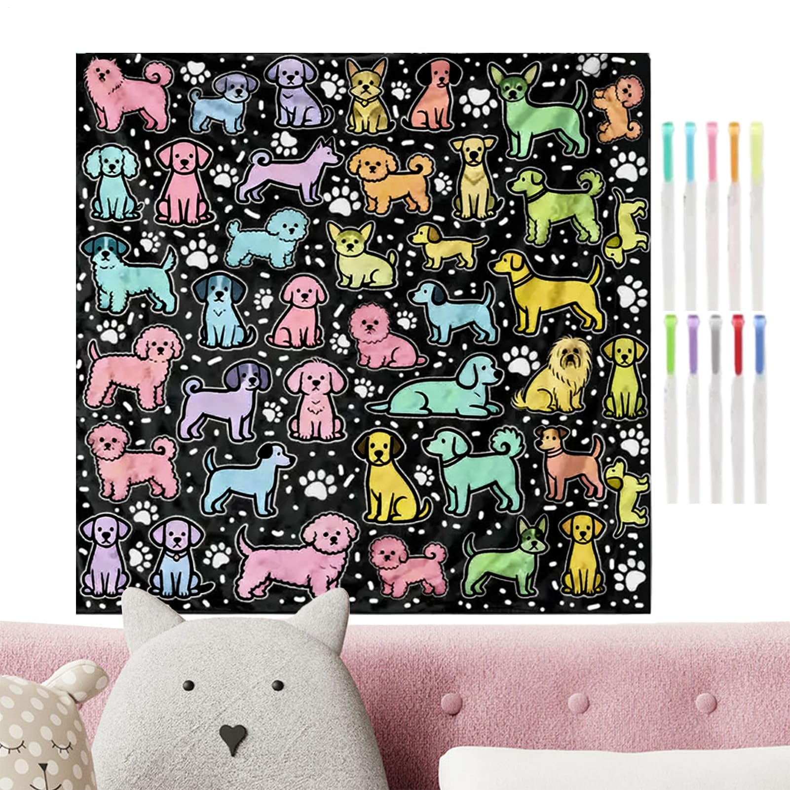 Manta para Cama,144x119 cm Lindo con Rotuladores,Manta para Colorear de Animales con Rotuladores - para decoración del hogar, Dormitorio, sofá, Cama, niños, Adultos, de cumpleaños