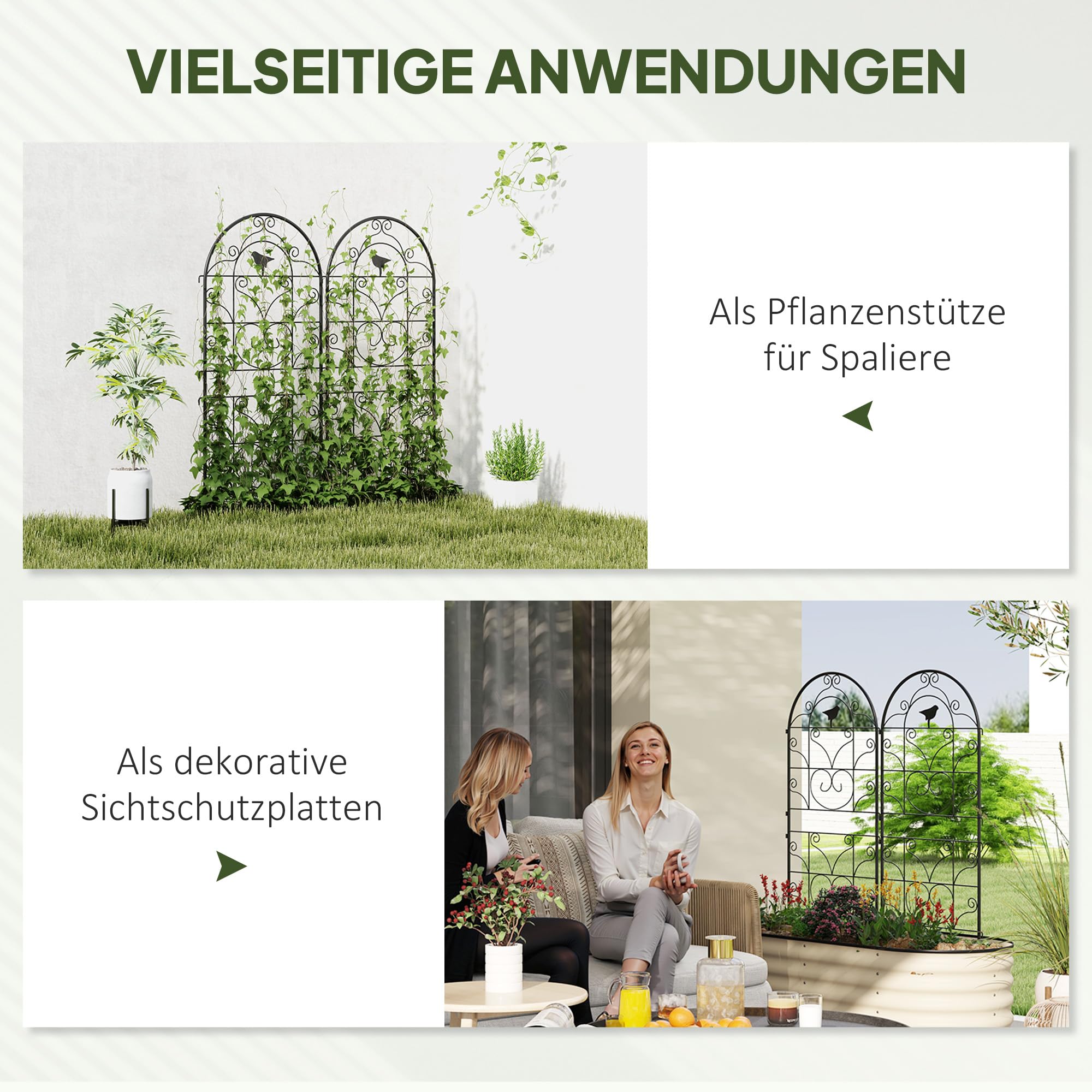 Outsunny Rankgitter Metall 2er Set zum Stecken Rostfrei 50x120 cm Schwarz | Rankhilfe mit Vogeldesign für Kletterpflanzen, Spalier für Zimmerpflanzen, Pflanzenspalier für Tomaten Blumen