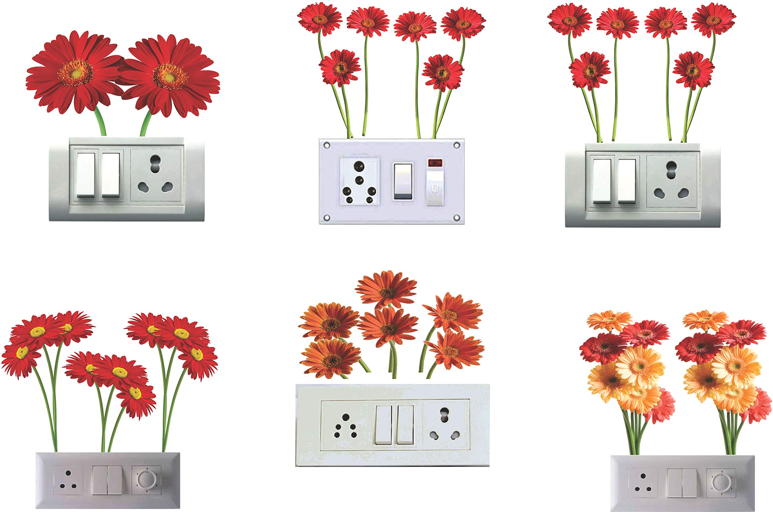 Jump up Vinyl Flowers 3D-Wall Switch Board Sticker (Multicolour)
