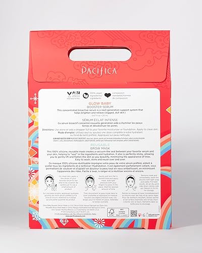 Miniatura 2 de Pacifica Glow Baby - Juego de suero iluminador y mascarilla facial reutilizable Vitamina C + ácido glicólico para piel hidratada radiante, kit de