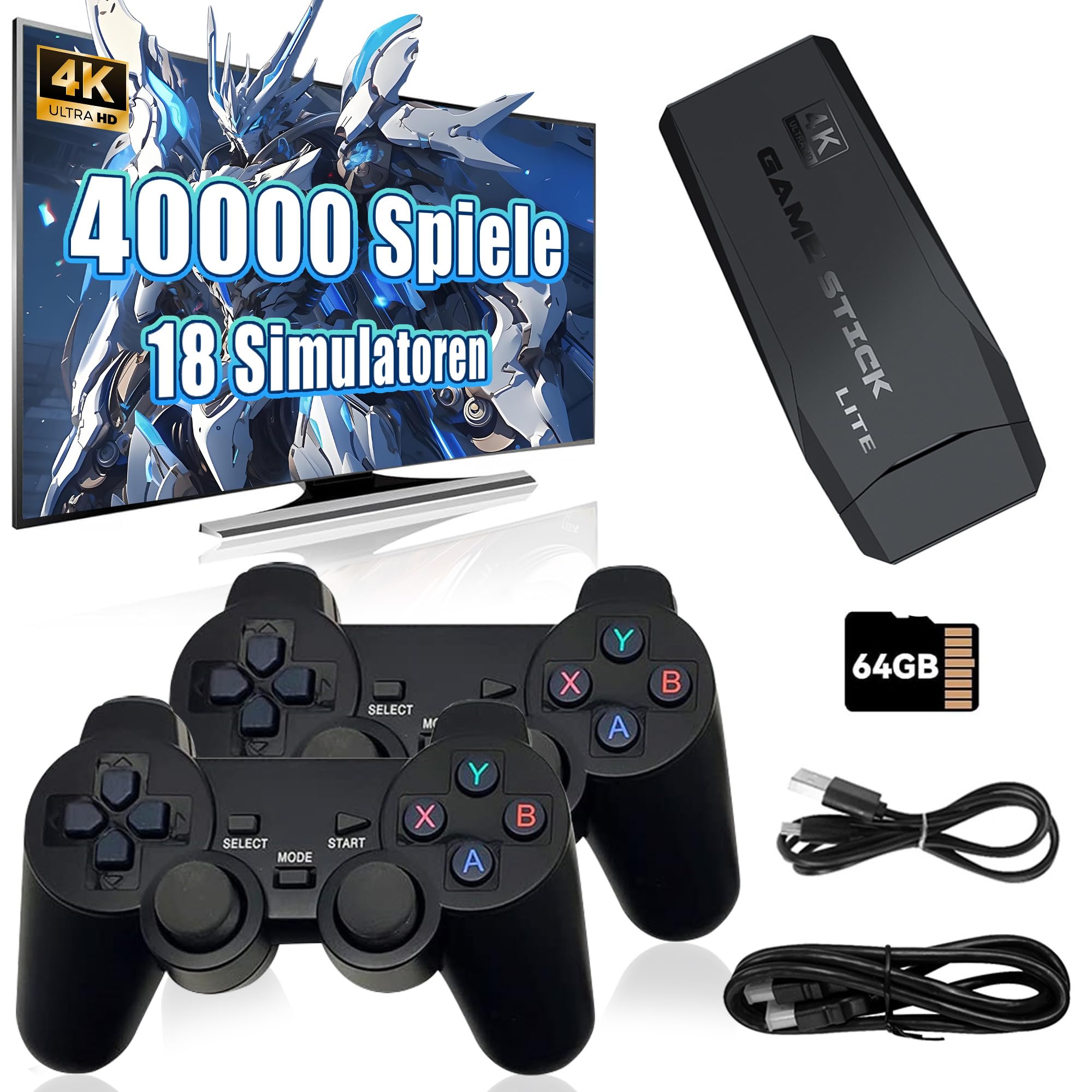 Retro Konsole Spielekonsole 40000 Spiele 4K USB Wireless 18 klassischen Emulatoren, Videospielkonsole Retro TV Spielkonsole HDMI-kompatible Videospiel-Sticks