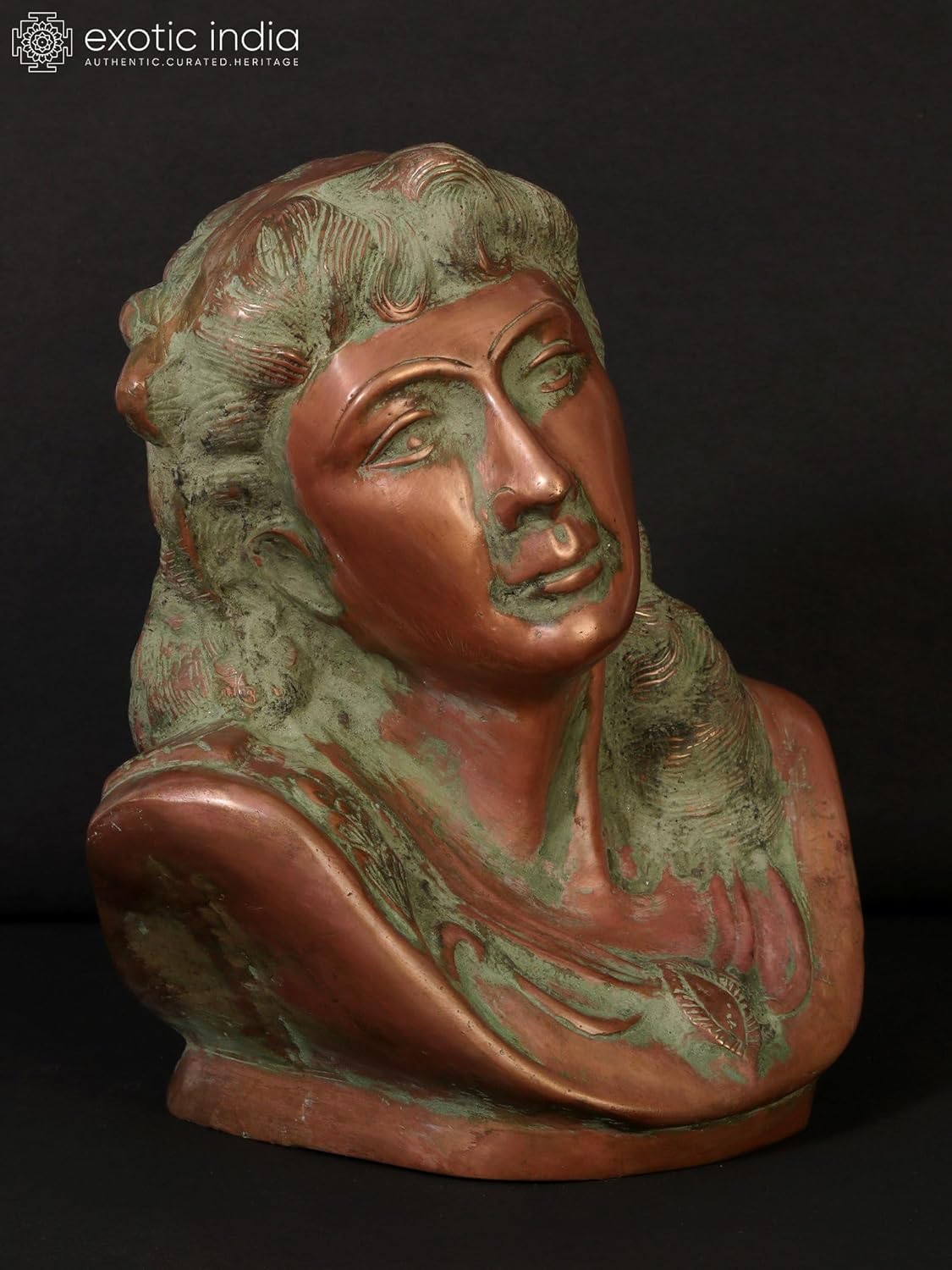 Exotic India 10" Lady Bust Brass Statue for Home Décor, Living Room, Bedroom, Indoor, Outdoor, Table Décor