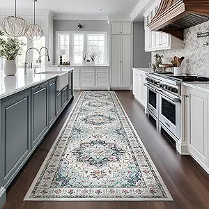 Madane Runner Rugs for Hallway 2x10 Long Washable Non-Slip Hallway Runner Rug Low-Pile Stair Kitchen Runner Throw Carpet for Entrance Living Dining Laundry Room (Blue, 2 x 10)