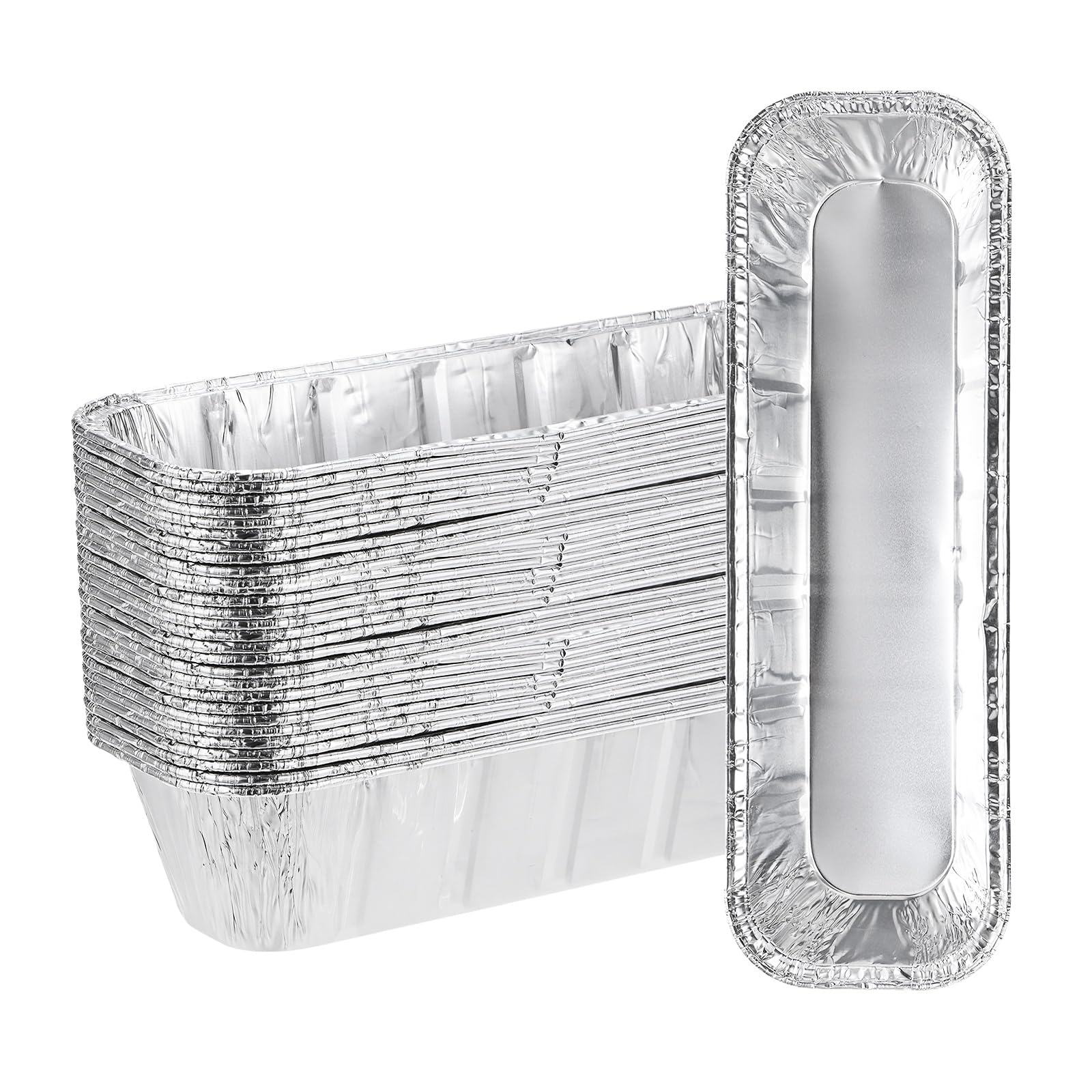 M METERXITY 30-Pack Grill Drip Pans, 9.4 x 3 x 1.9 Inch Disposable Aluminium Foil Grease Trays for Barbecues/BBQ Accessories/Outdoor Picnics, Grill Grease Pan Liners [Silver Tone]