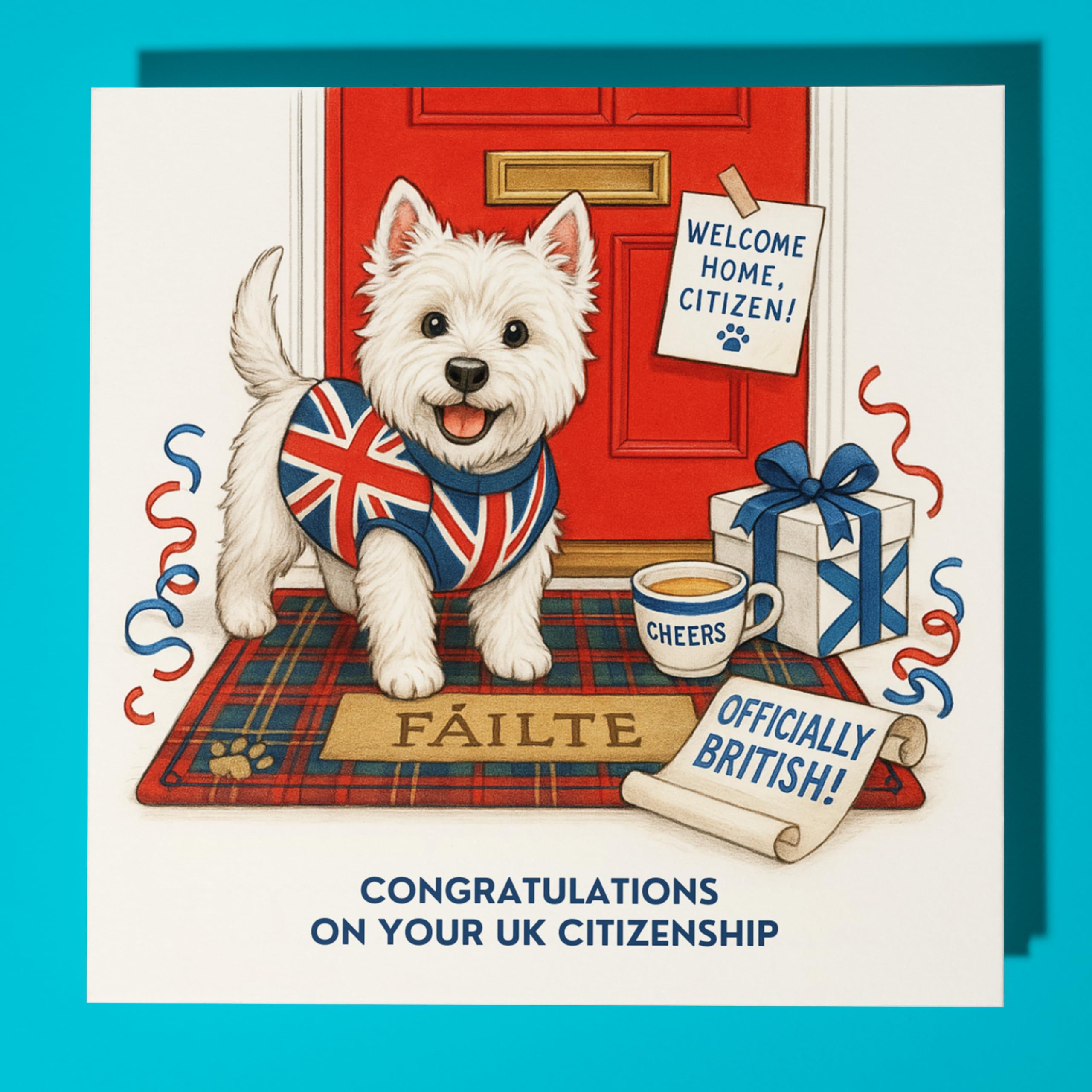 West Highland White Terrier Congratulations on Your UK Citizenship Card - Premium Greeting Card & Envelope - Personalised funny dog card - Family Friend