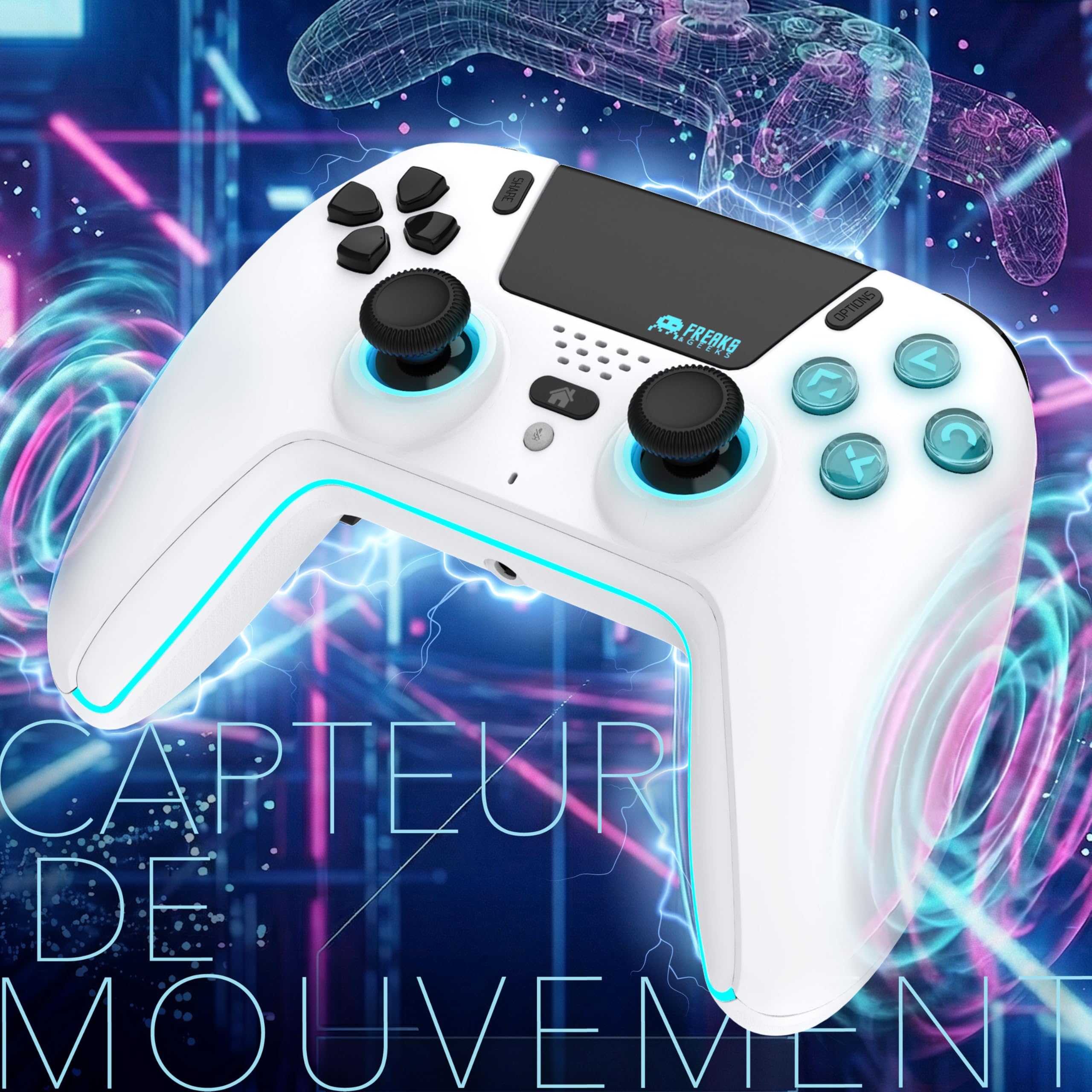 Freaks and Geeks-Manette Bluetooth pour PS5 LED - Blanche