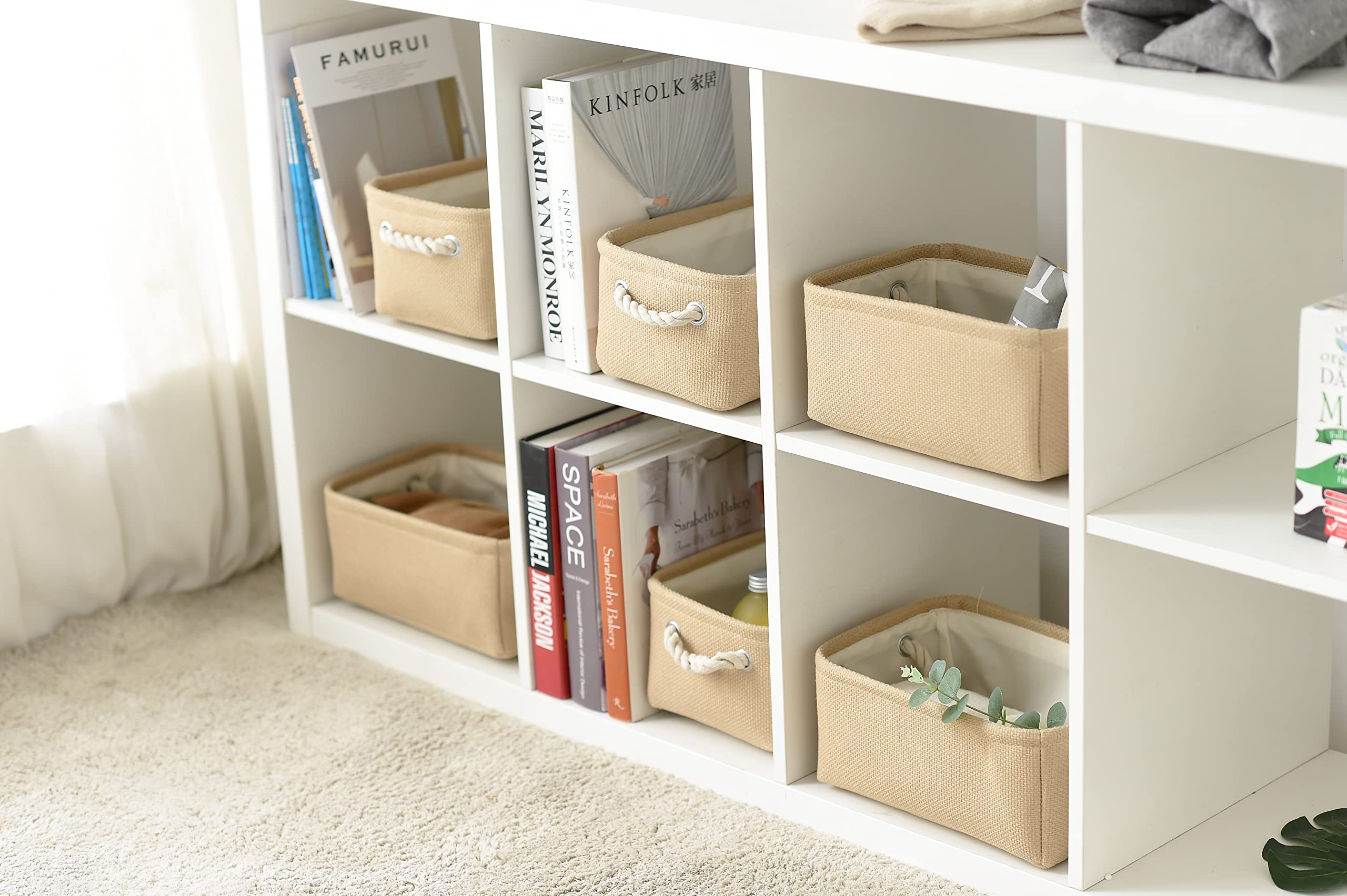 Cesta de organización y almacenamiento para regalos vacía, 12 x 8 x 5.2 pulgadas, paquete de 6 cajas de almacenamiento plegables para organizar, cubos de almacenamiento de tela para libros de tela,