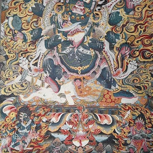 Miniatura 6 de Tapiz de seda bordado de budismo Tíbet Thangka de seda de 6 brazos Mahakala Wrathful Deity Tangka Fengshui para colgar en la pared para decoración