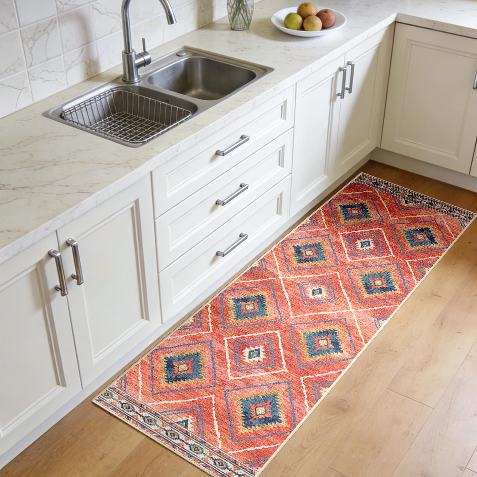 Tapis de Salon Lavable en Machine 60x300 cm Tapis antidérapant, Tapis de Chambre pour Le Salon, l'entrée, la Chambre et la Cuisine, Rouge