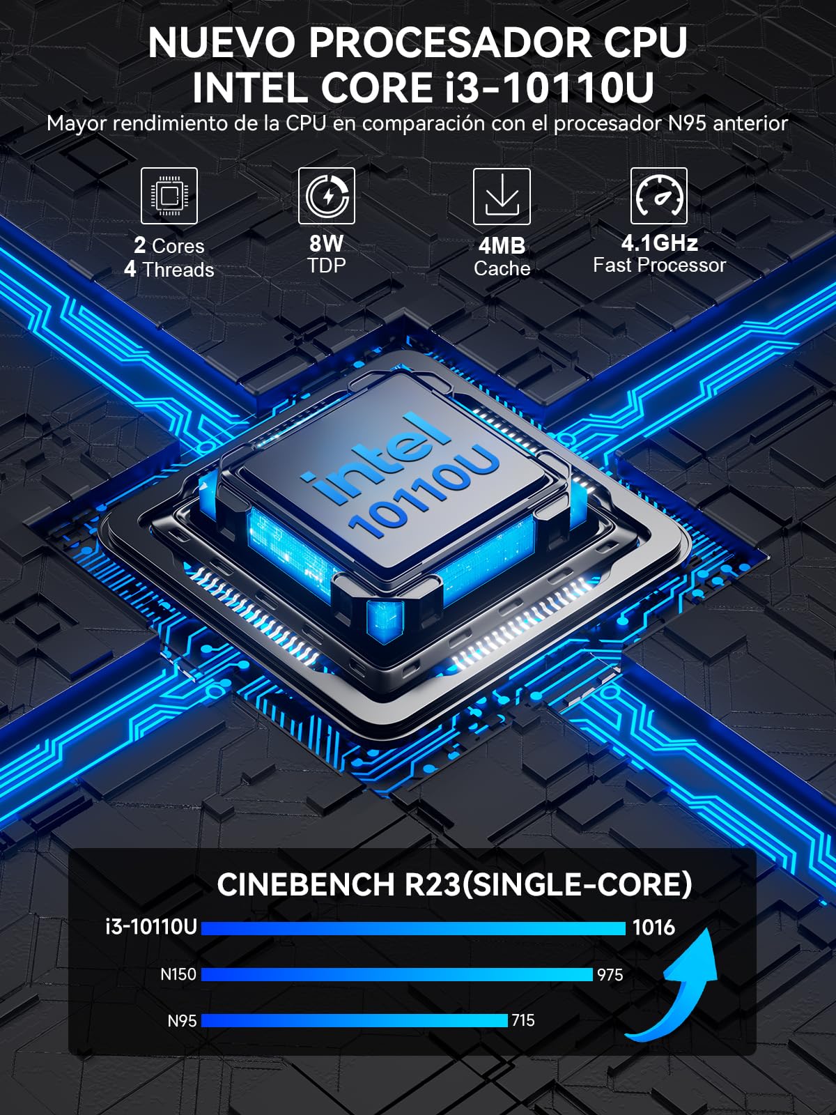 GMKtec G3 Pro Mini PC, 16 GB RAM 256 GB SSD M.2 Intel i3-10110U 4,1 GHz Mini Ordenador de Escritorio con Soporte VESA para Oficina, hogar, Empresa, HTPC, Proxmox, Doble Pantalla 4K, WiFi 5 - 4