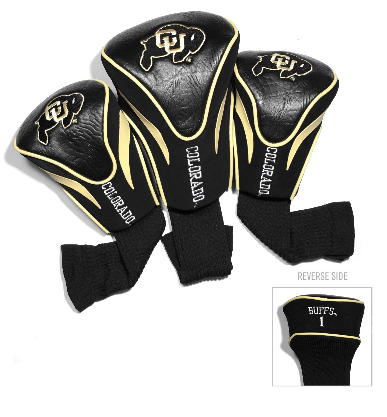 Team Golf NCAA Colorado Buffaloes Contour Golf Club Headcovers (3 Count) Numbered 1, 3, & X, Fits Oversized Drivers, Utility, Rescue & Fairway Clubs, Velour lined for Extra Club Protection