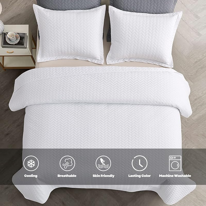 Maple&Stone White Quilt Set Queen Size, Lightweight Bedspread image 2
