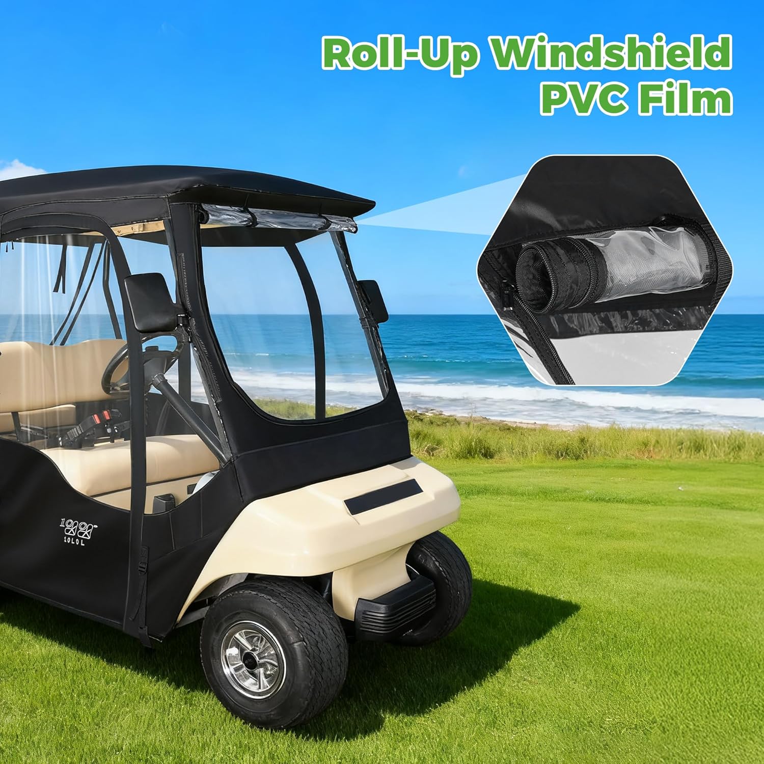 10L0L 4 Passenger Golf Cart Enclosure for Club Car DS Short Roof, 600D Waterproof Golf Cart Rain Cover, Heavy Duty Driving Enclosure, Snowproof Windproof, with Clear PVC Windows & Tail Light Panel