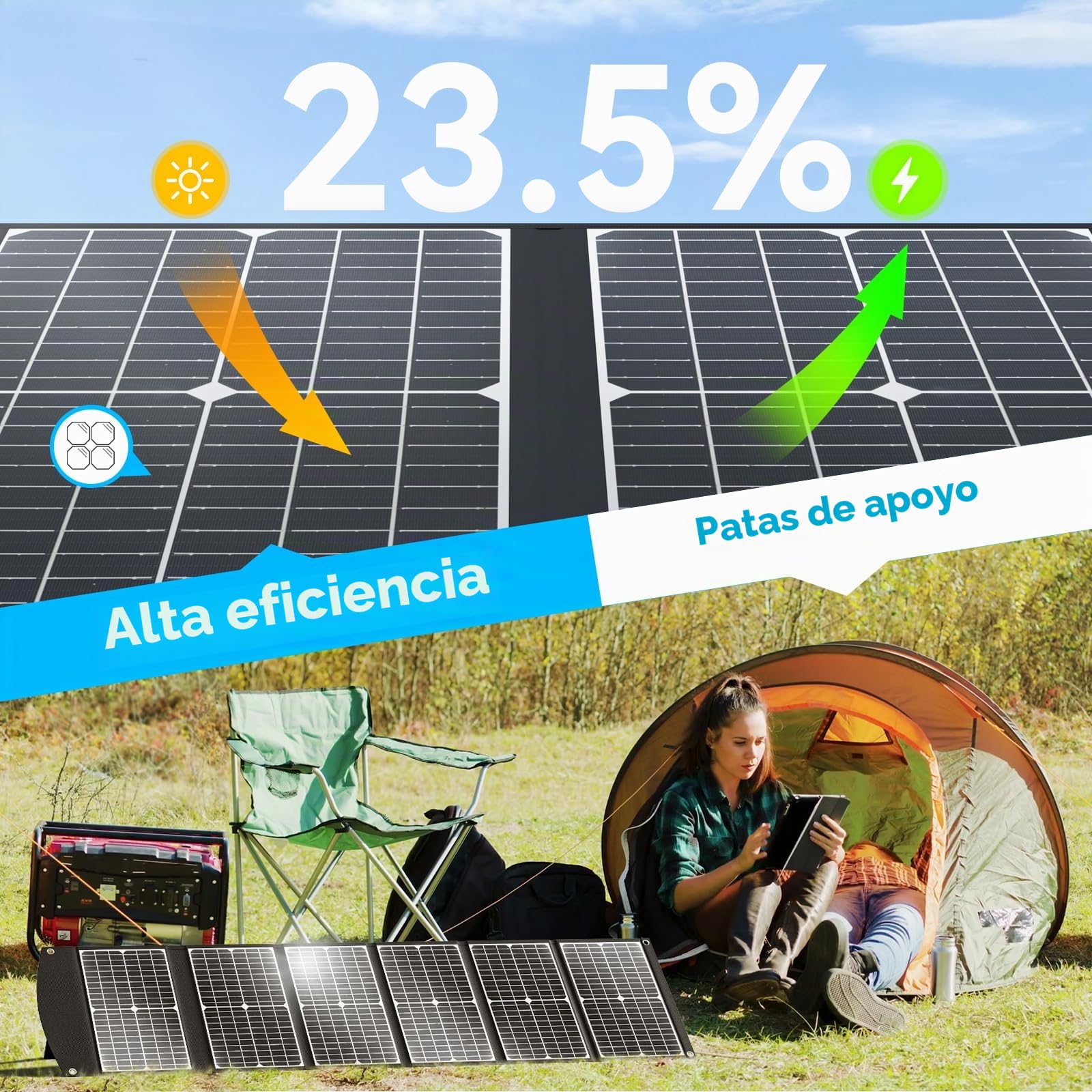 Ecosonique - Cargador portátil plegable de paneles solares de 100 W, carga rápida con USB-C PD3.0 USB-A QC3.0 CC 20 V ligero con soporte para estación de energía de camping, generadores solares