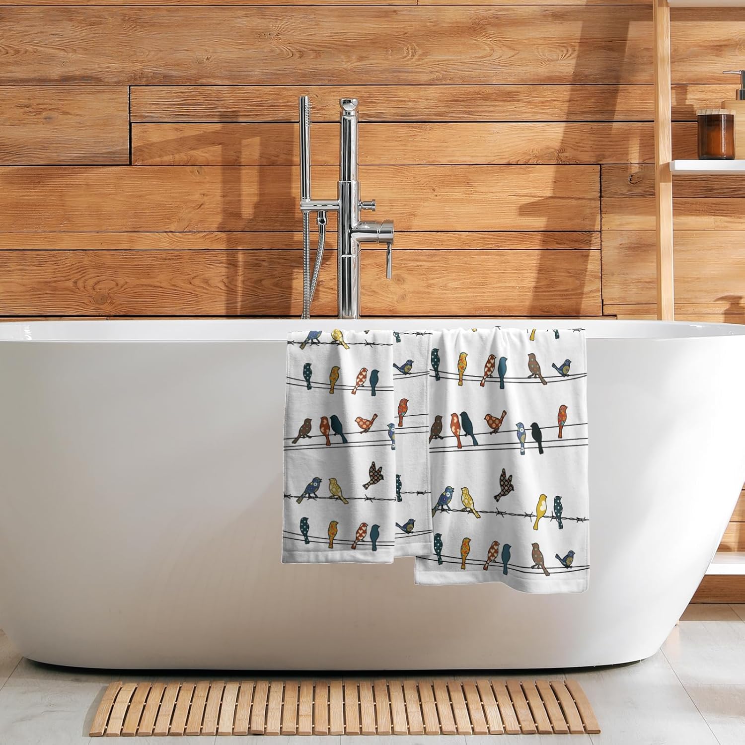 Rowley Birds Hand Towels Set of 2,14 x 28 Inch Colorful Boho Cute Farmhouse Country Nature Modern Ultra Soft Tea Towel for Hotel Gym Home Bathroom Kitchen Decor - Image 7