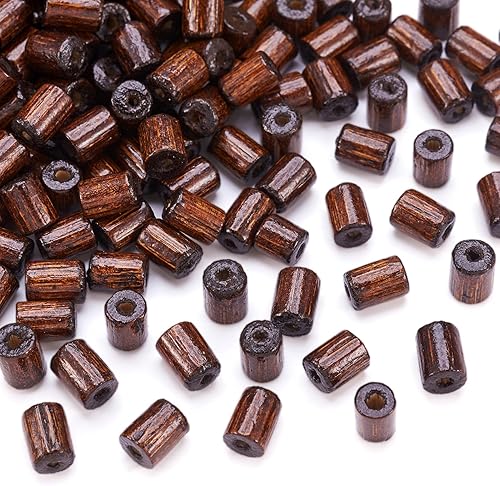 Miniatura 7 de Pandahall - 200 cuentas de madera de tubo natural de 0.31 x 0.197 pulgadas (0.315 x 0.197 in), cuentas sueltas de madera de color marrón coco
