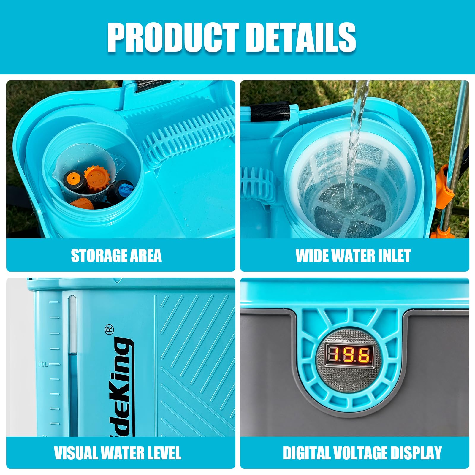 SideKing Pompa a Spalla a Batteria 16L, Pompa Irroratrice a Batteria Compatibile con Makita 18V, Lancia Telescopica, 5 Ugelli, Pompa per Diserbante a 7 Bar per Giardino, Prato, Orto