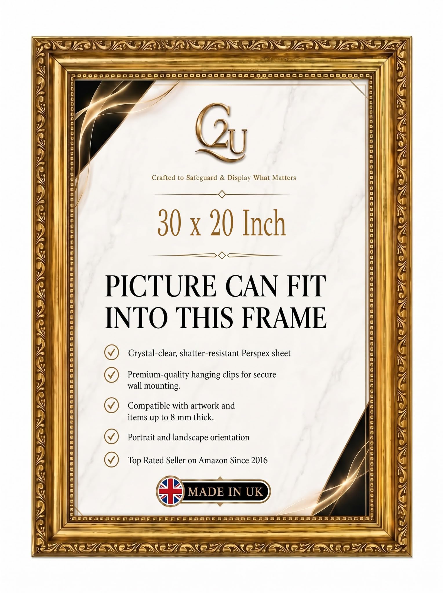 30x20 Inch Ornate Gold Picture Frame | Ornate Gold Photo & Poster Frame for Home Wall Décor, Jigsaw Puzzles & Artwork | Wall Mount | Portrait or Landscape.