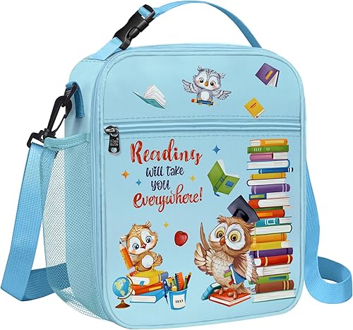 Clastyle Lonchera con diseño de búho aislado para niños, bolsa de almuerzo escolar portátil para picnic al aire libre y viajes