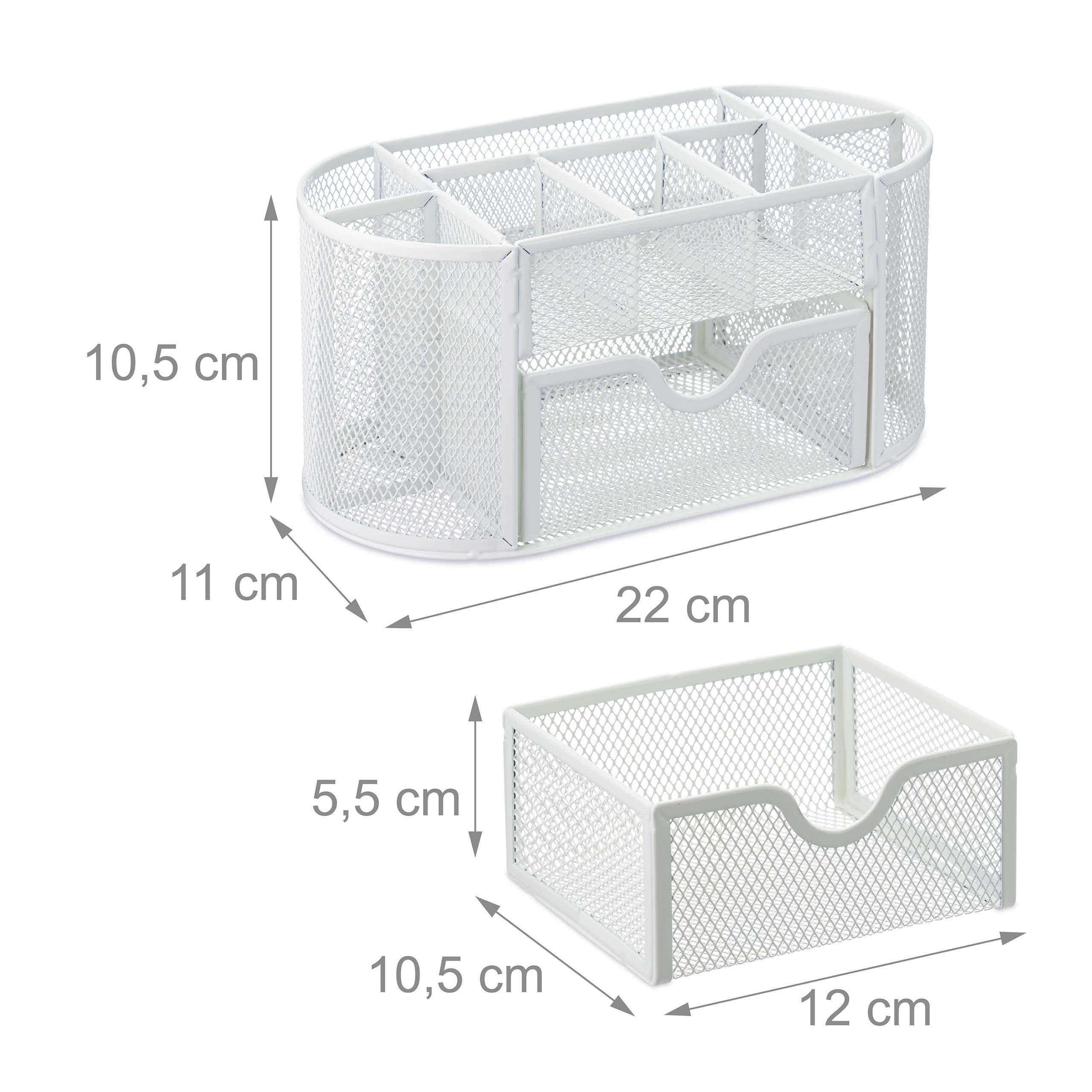 Relaxdays Portaoggetti da Scrivania, Casa & Ufficio, Portapenne & Cassetto, Organizer in Metallo, 10,5x22x11 cm, Bianco