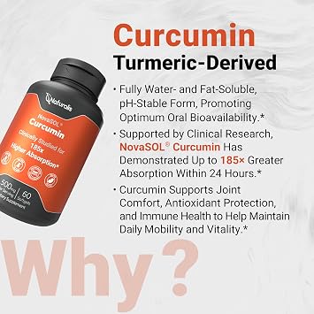 Naturalis NovaSOL Curcumin 500mg 60 Softgels | x185 Better Absorption* | Superior Bioavailable Curcumin, formulated for enhanced absorption to joint health, antioxidant defense, overall wellness.*