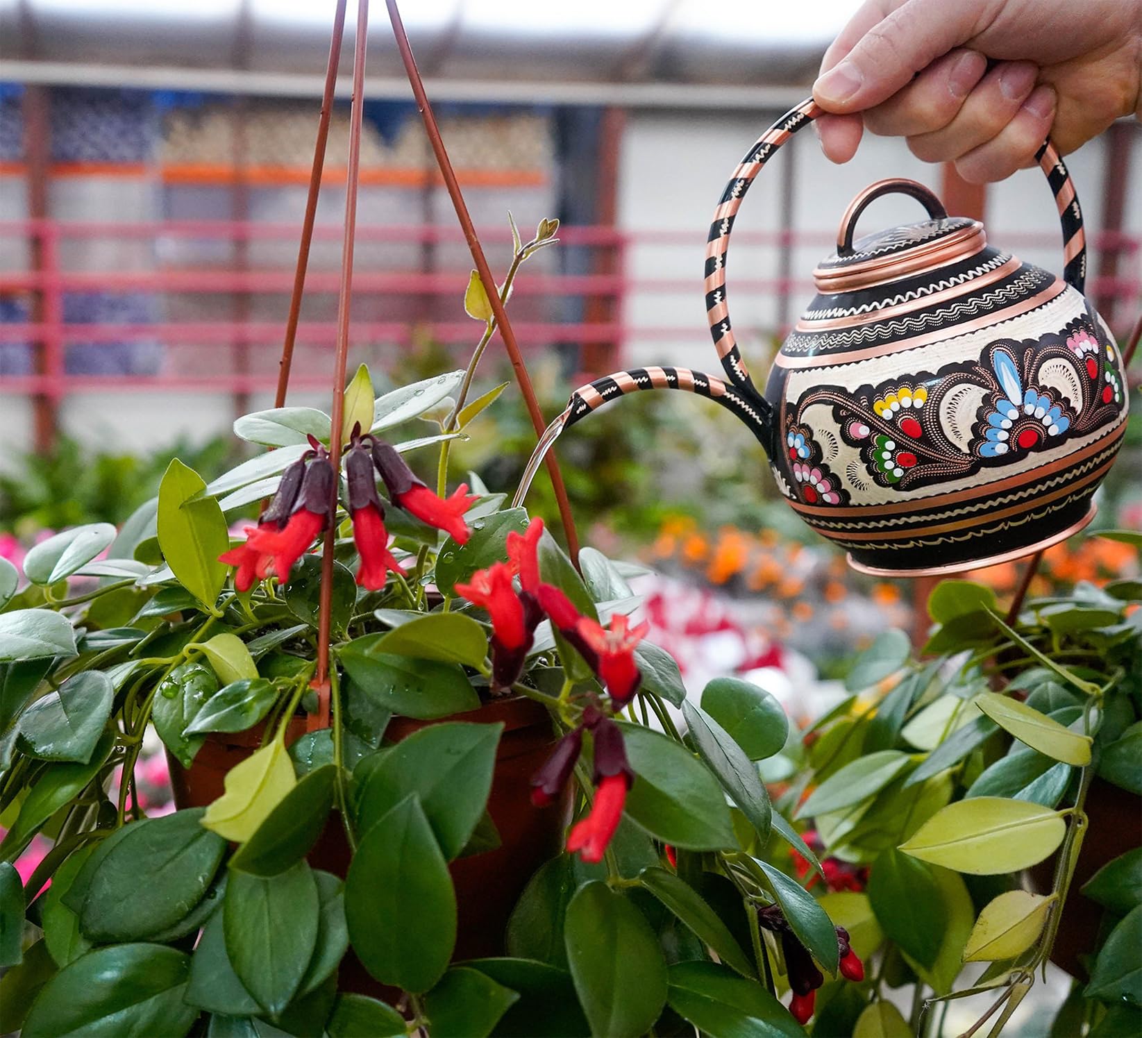 Kupferblumengießkanne, handgefertigter Gießtopf, Mini-Pflanzengießtopf, Kupferkrug, Gießkanne für Blumen (handbemalt)
