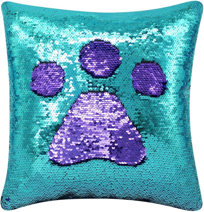 Mermaid Pillow Case Reversible Sequin Pillow Covers 16x16 Throw Pillow Case Home Décor Purple and Blue 1PC
