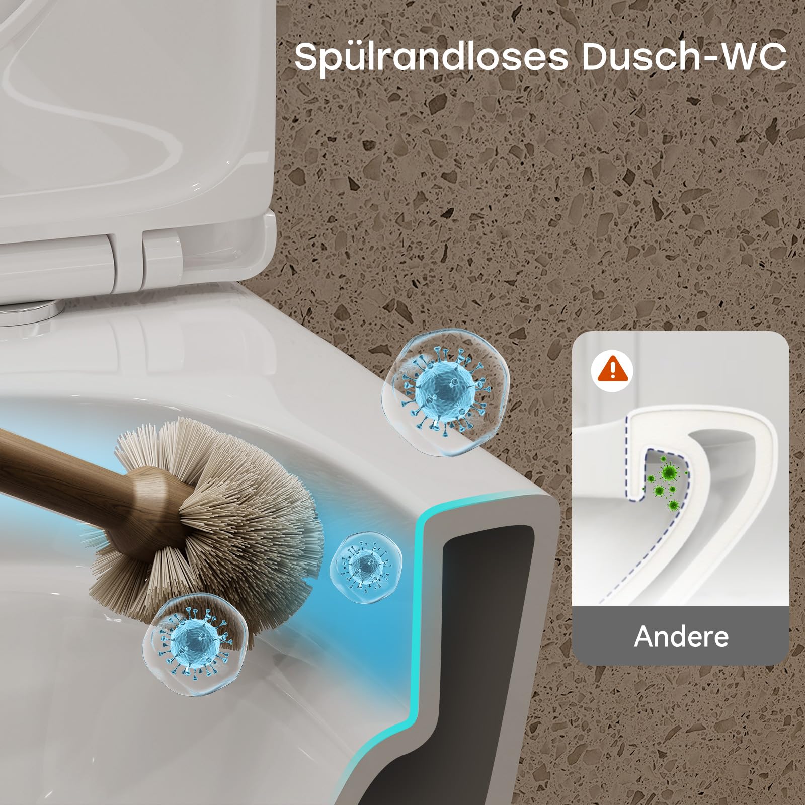 HOROW WC doccia con cassetta di risciacquo a incasso, set completo WC con elemento a parete anteriore con placca di comando, WC sospeso senza bordo con ugello integrato, WC doccia con rivestimento