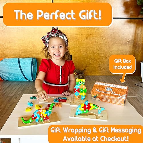 Miniatura 3 de Montessori Mama Rompecabezas de madera para niños de 2 a 4 años, juguetes Montessori para niños de 3 años, juguetes de animales para niños pequeños,