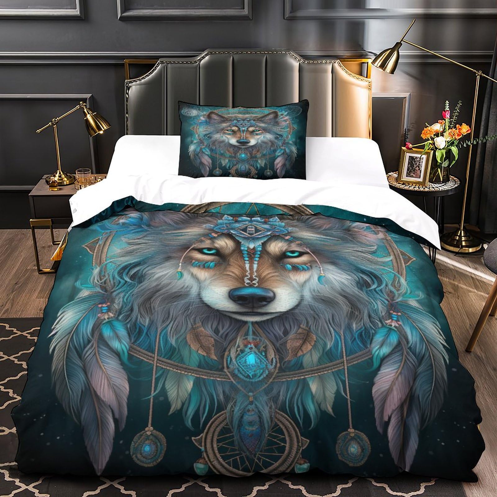Housse de couette loup 3D en microfibre anti-transpiration pour lit solo