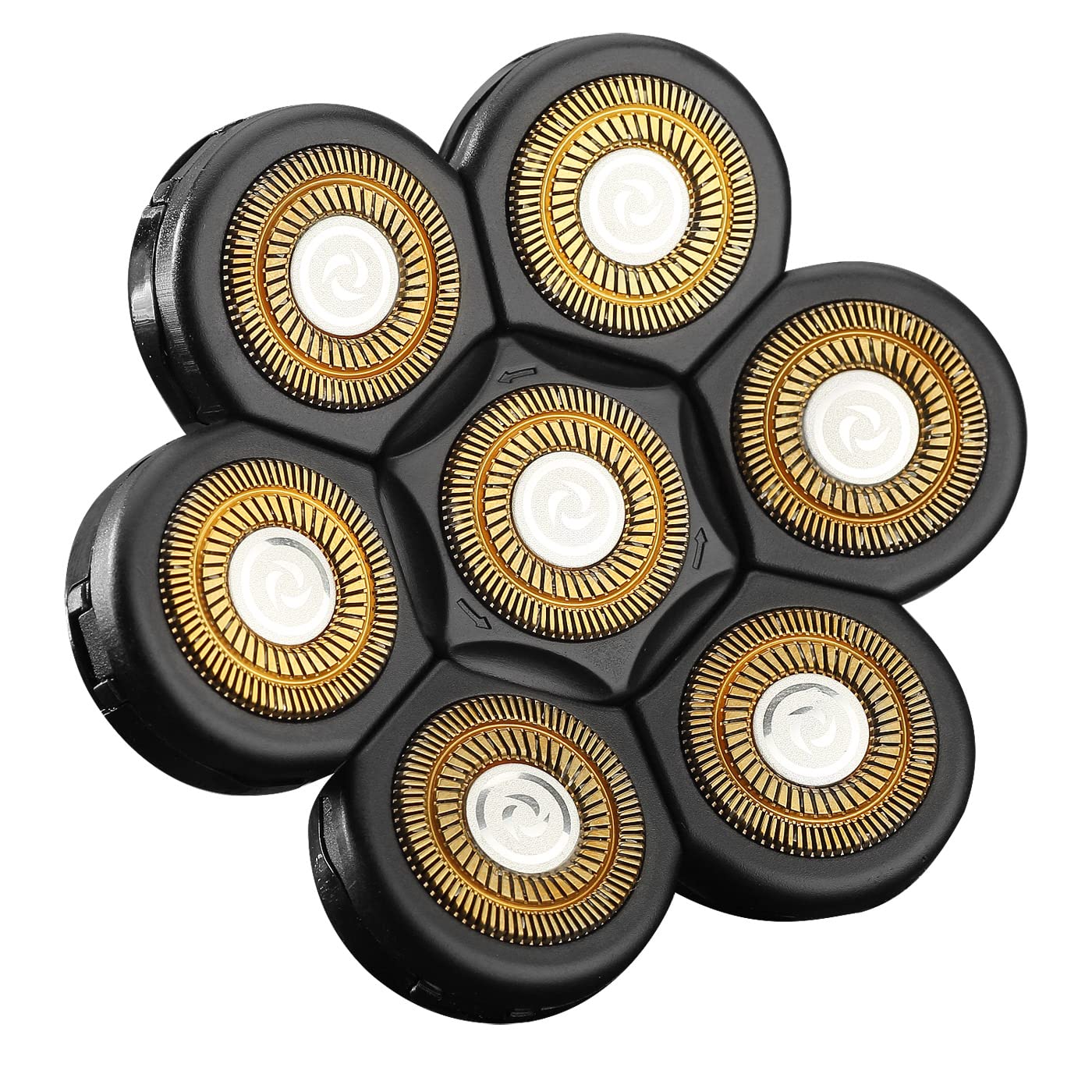 FOXSONIC 7 Blades Head Shaver Replacement Heads 7 Heads Head Shaver Bald Shaver Beard Electric Razor Shaver Head (Gold+Black)