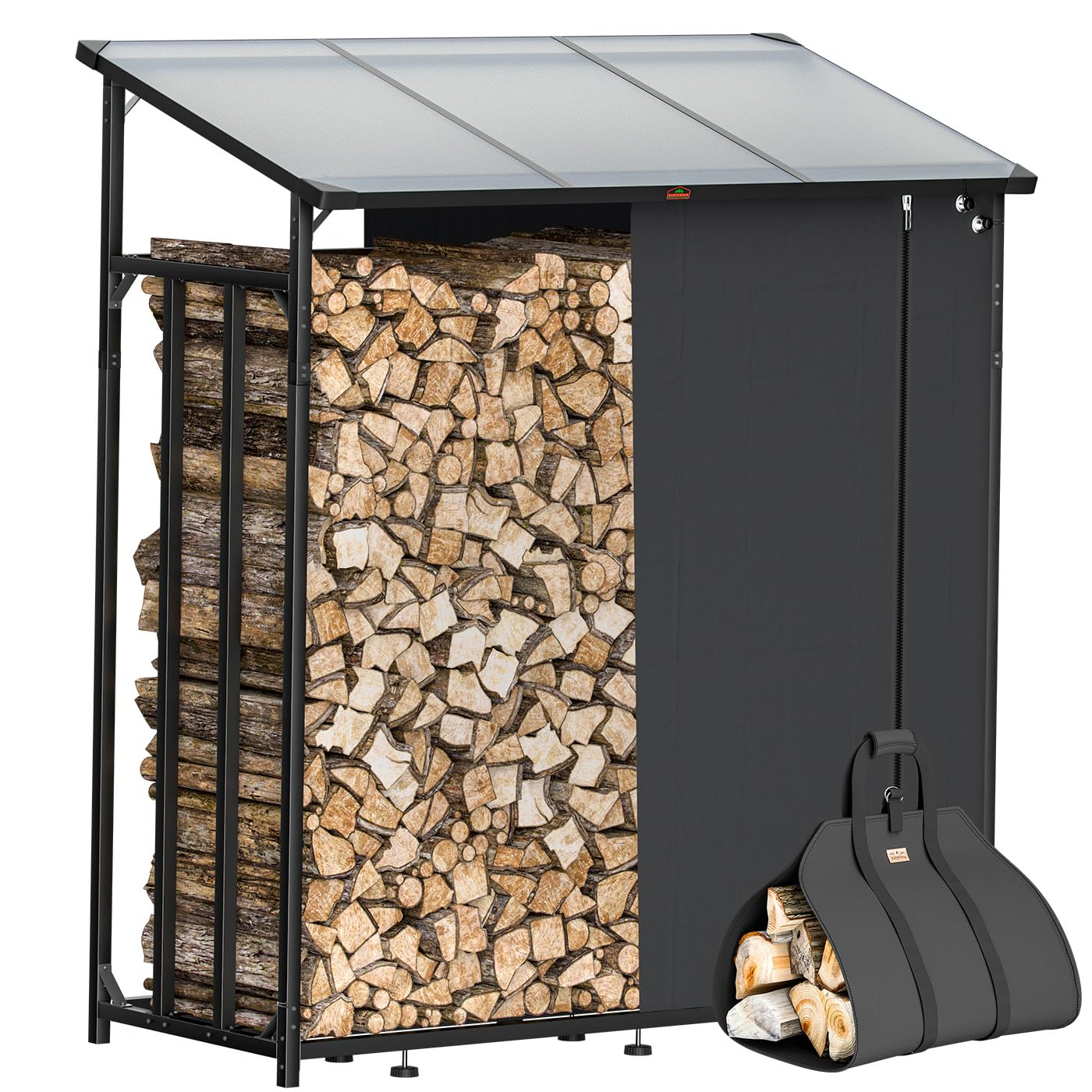 Gardebruk® Legnaia da Esterno 2,3 m³ 70Px163lx198H cm Tetto Copertura Protettiva Portalegna Rastrelliera Legno Camino Telo Giardino Borsa per Trasporto