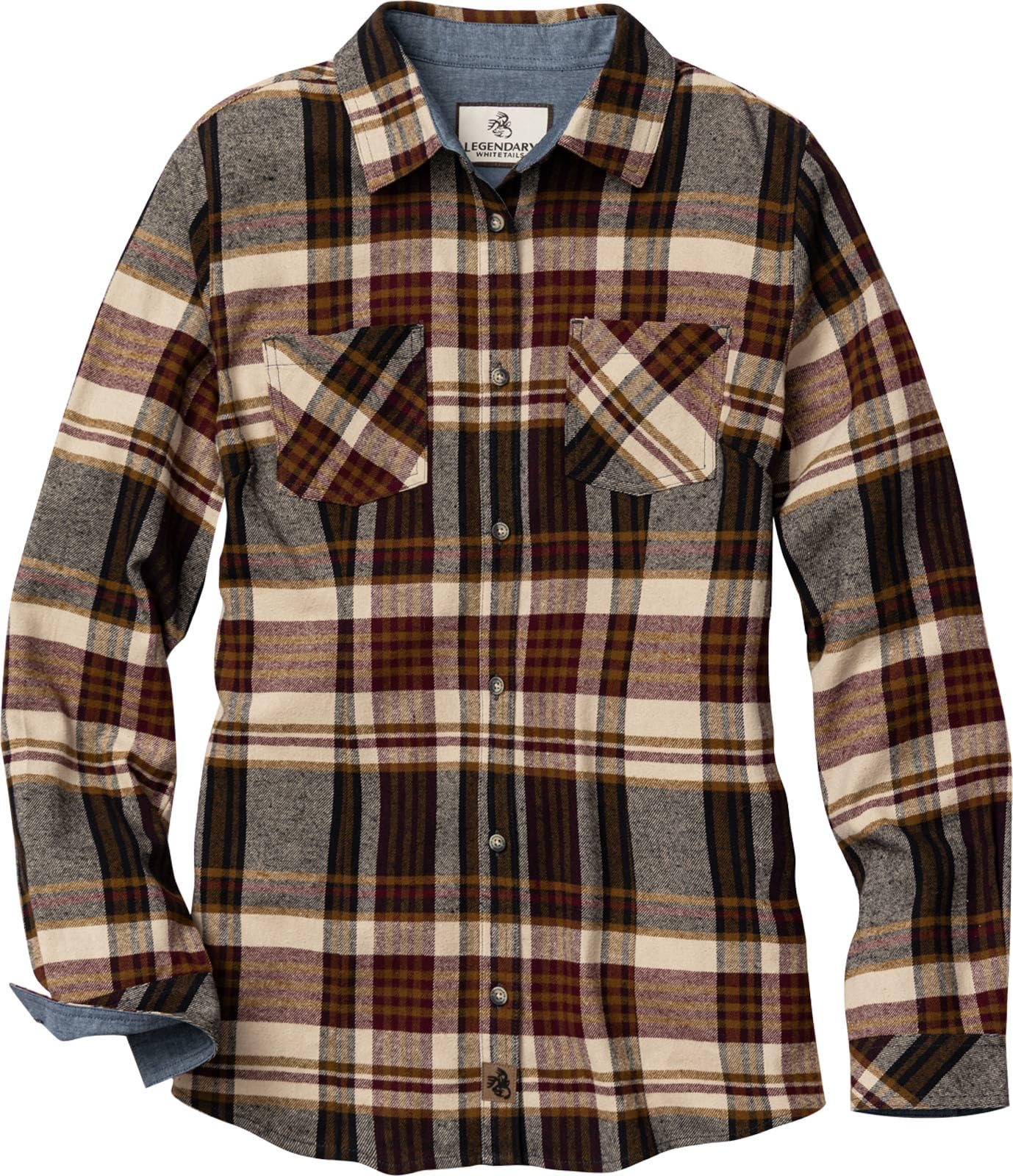 Legendary Whitetails Womens Long Sleeve Plaid Button Up 100% Cotton Flannel Shirt (Cedarwood Plaid, 2X)
