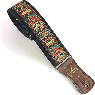 1to1 Music Vtar Guitar Strap - Brown Totem Pole Strap Handmade with Vegan Leather AM US