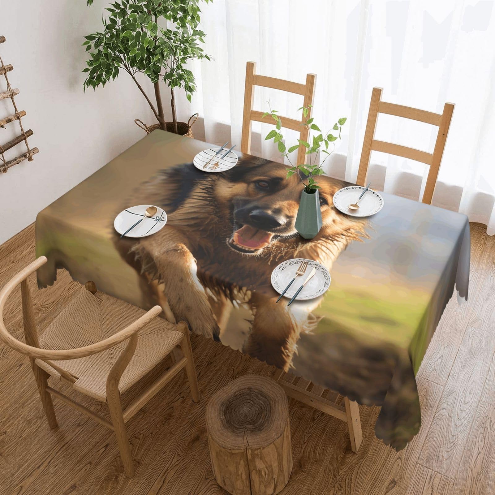Fodpand Black Running German Shepherd Dog Tablecloths For Rectangle Tables 72 X 54 Inches - Reusable And Washable Table Clothes Decorative Table Cover For Dining Tables, Buffet Parties, Wrinkle Resistant