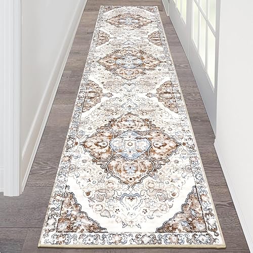 Miniatura 121 de HEBE - Alfombra de pasillo de 2 x 8 pies, lavable, vintage, envejecida, antideslizante, alfombra de lavandería, alfombra bohemia para pasillos