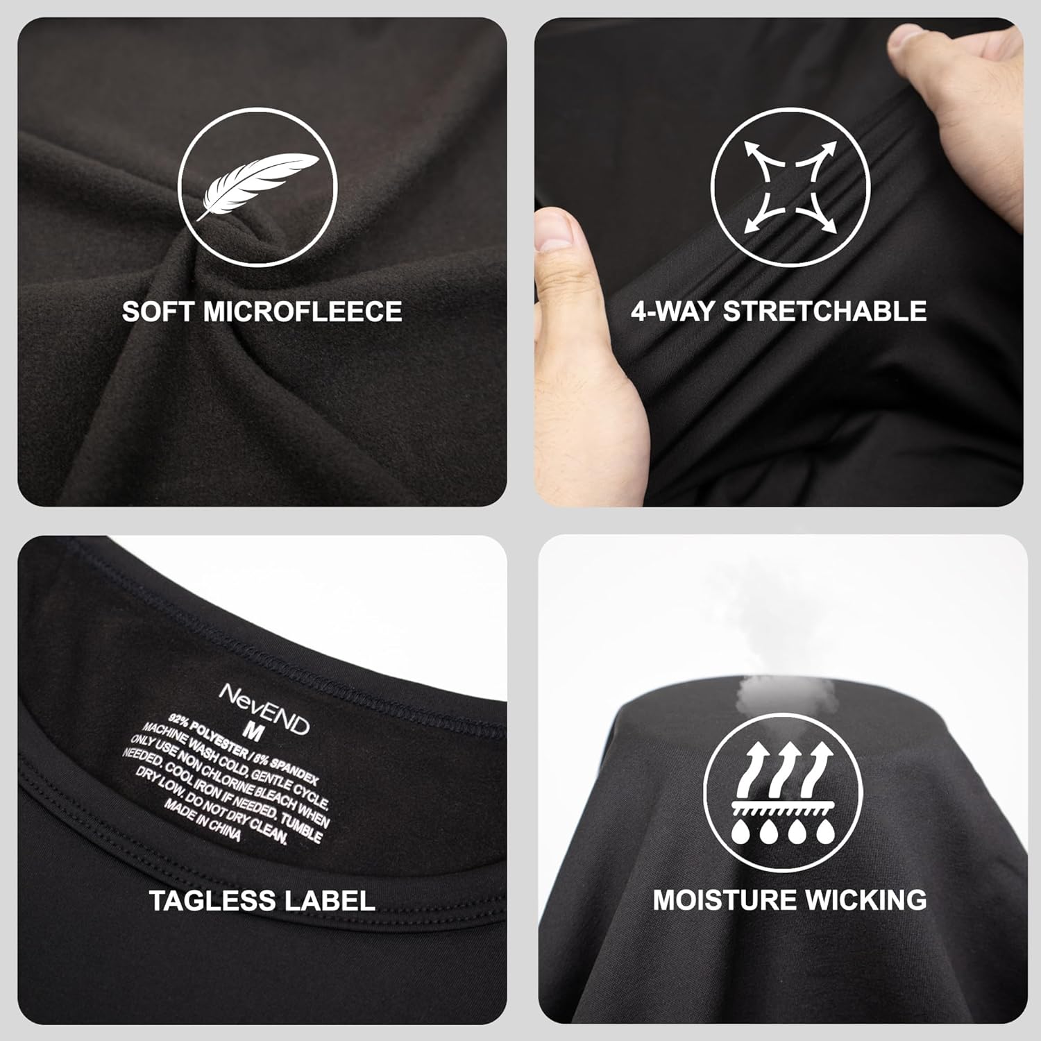 NevEND Long Johns Thermal Underwear Top and Bottom for Men Fleece Lined Base Layer Set for Cold Weather