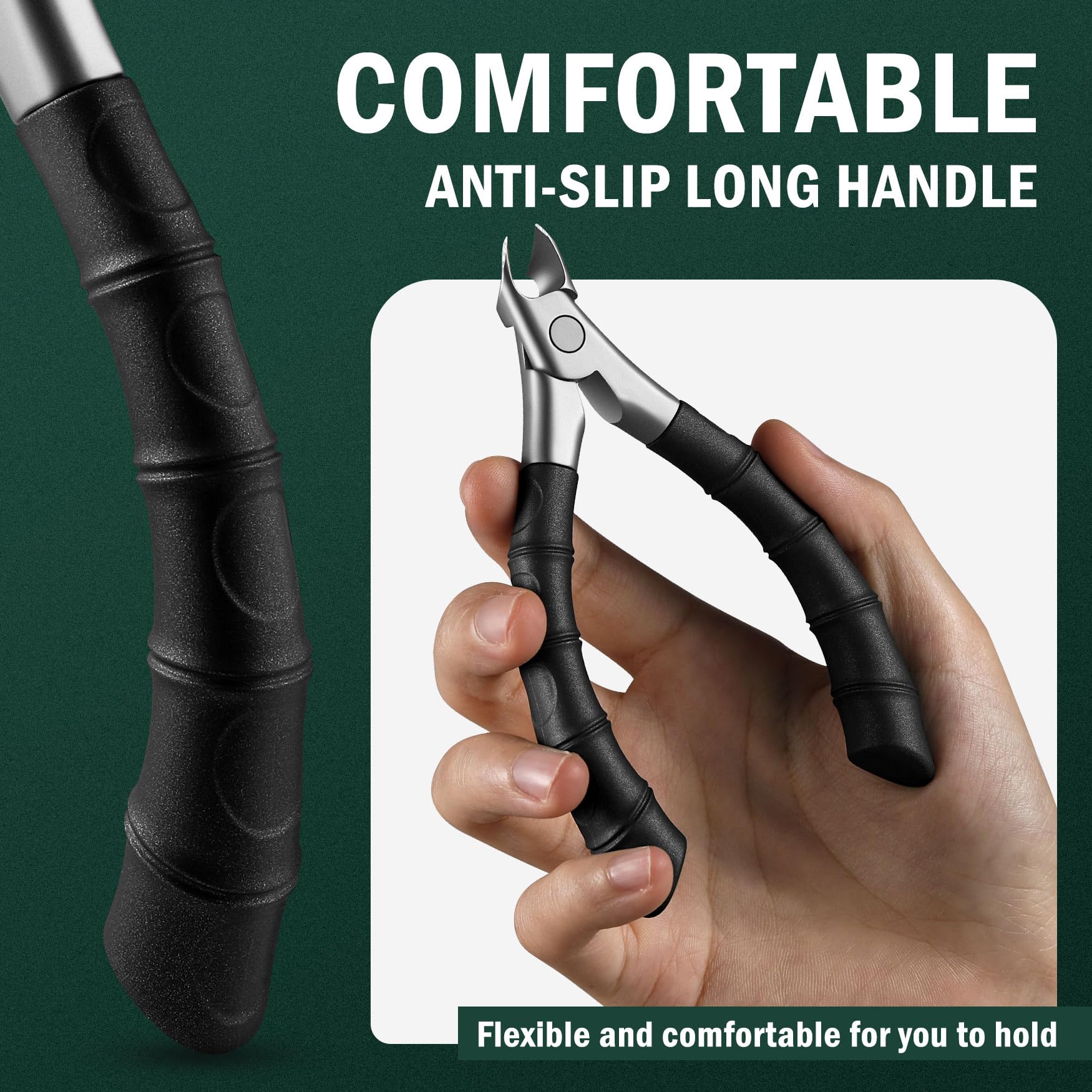 FVION Coupe-ongles Epais Pied à mâchoires Larges Ouvertes, Pince Ongles Incarne Pieds Antidérapant à Long Manche pour Personnes âgées, Ciseaux a Ongles Pieds de Précision (Noir)
